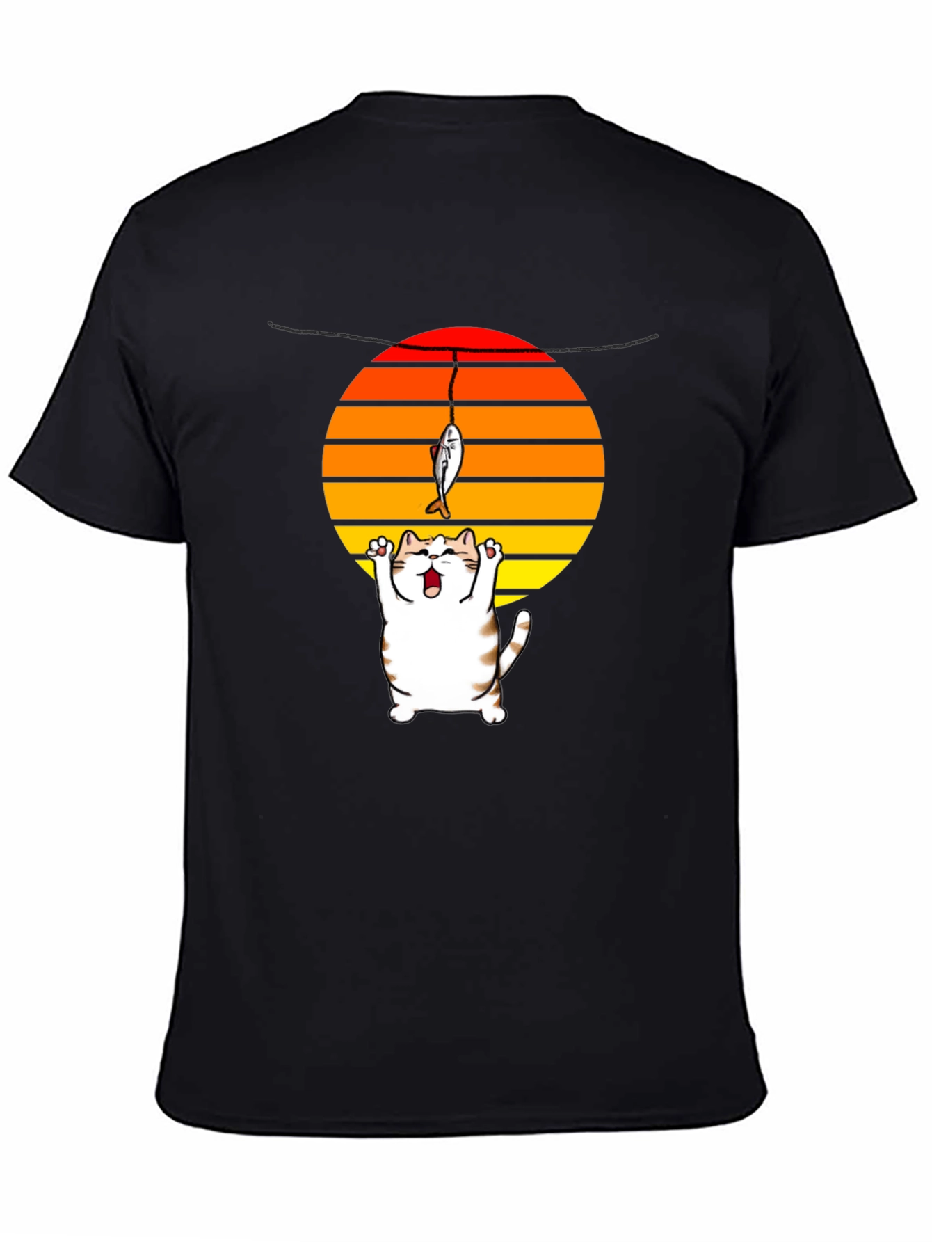 Catching Sunset Cat Graphic Tee - Funny Fishing Shirt