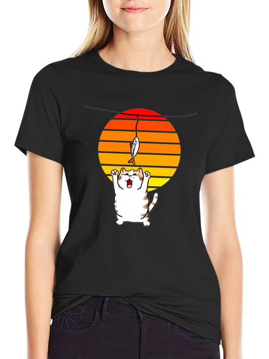 Catching Sunset Cat Graphic Tee - Funny Fishing Shirt