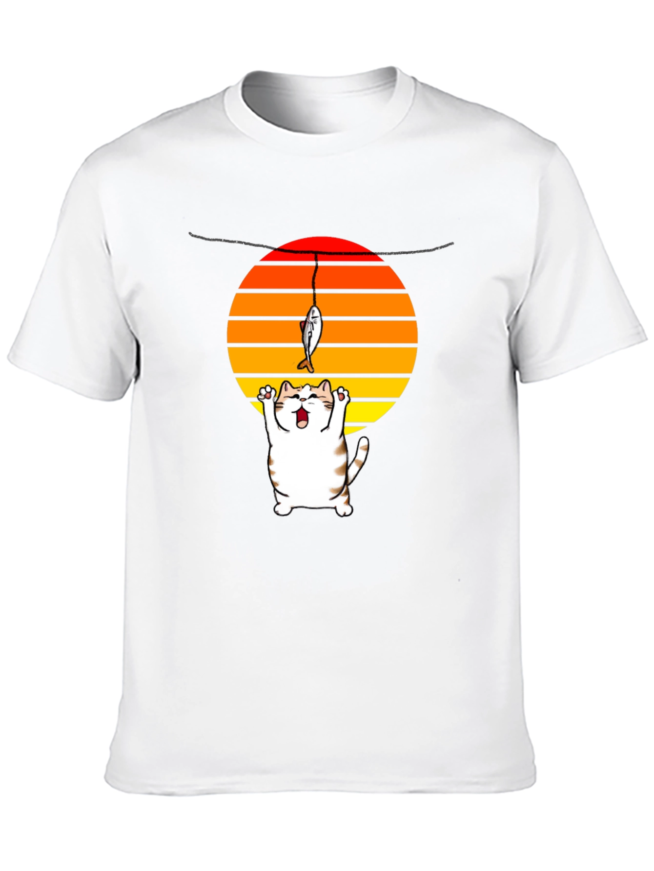 Catching Sunset Cat Graphic Tee - Funny Fishing Shirt