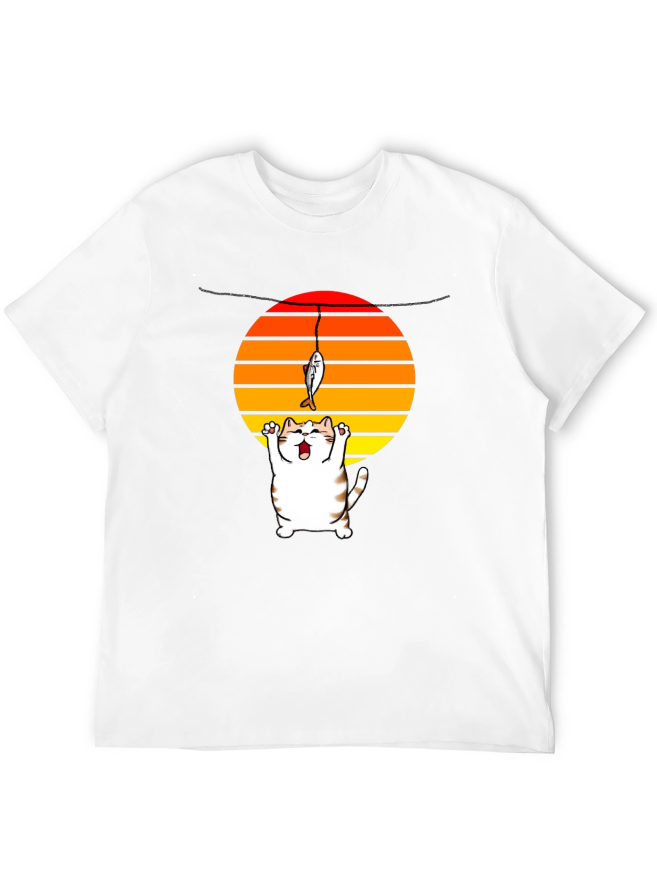 Catching Sunset Cat Graphic Tee - Funny Fishing Shirt