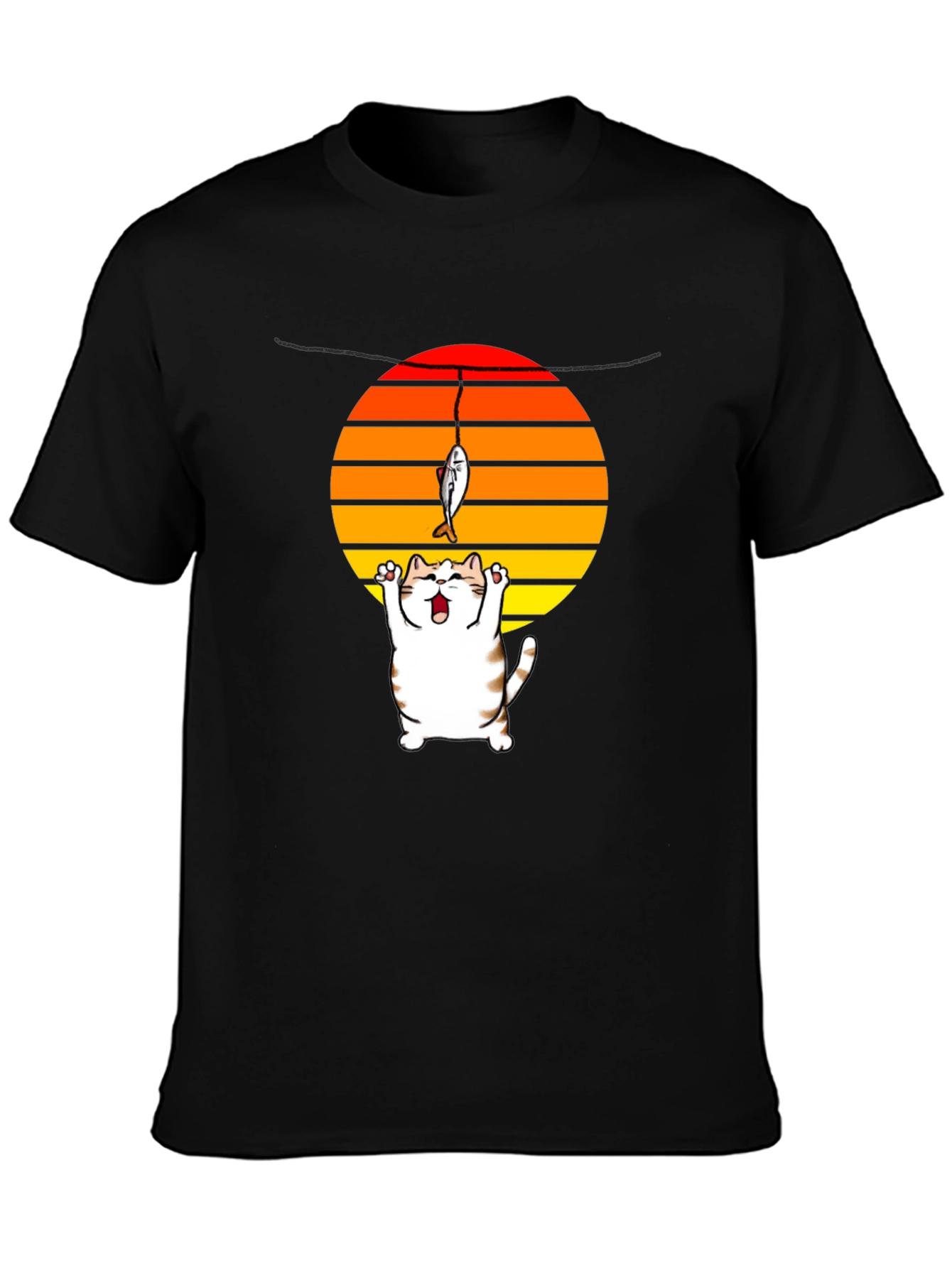 Catching Sunset Cat Graphic Tee - Funny Fishing Shirt