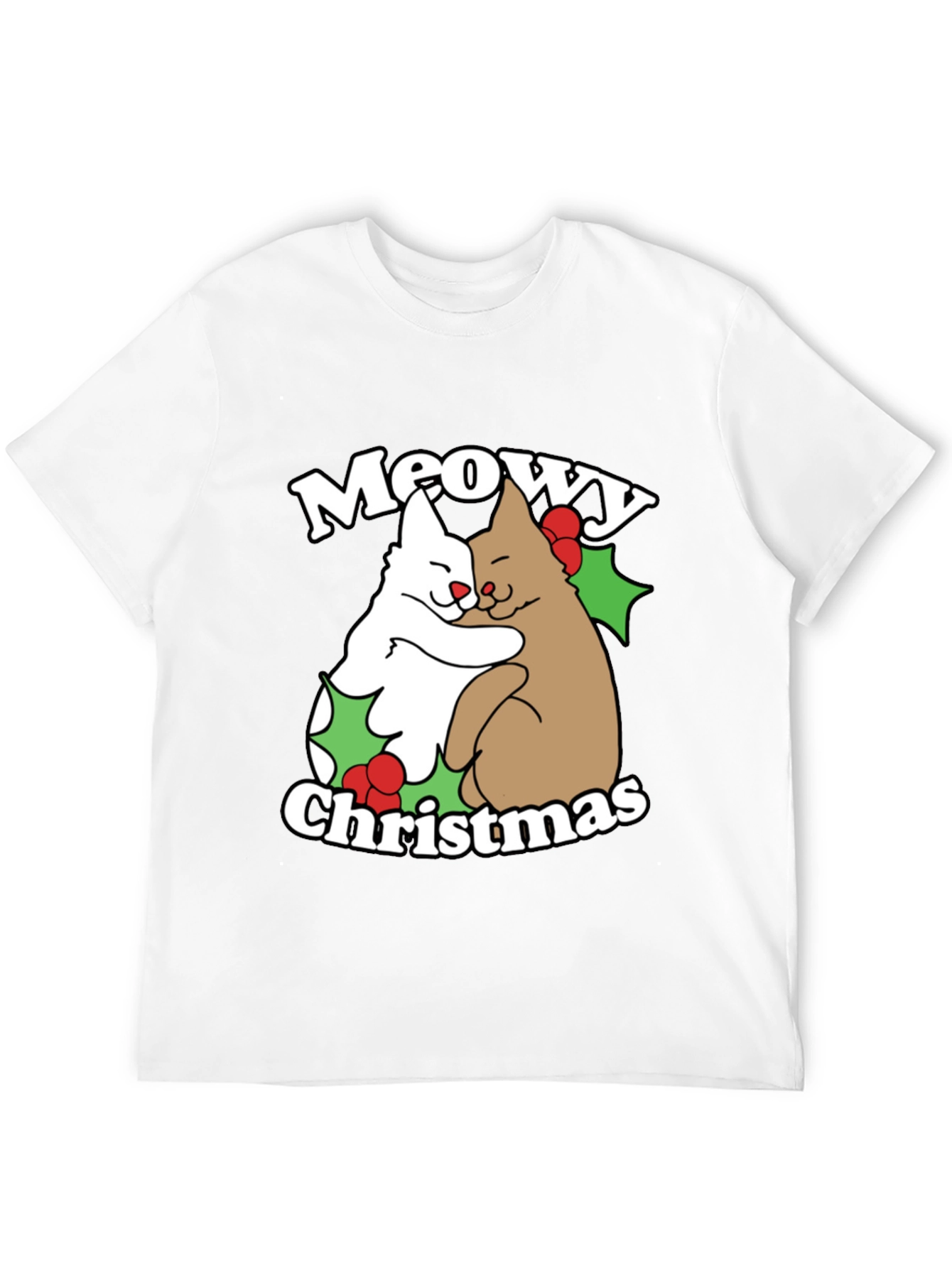 Meowy Christmas Cat Hug T-Shirt
