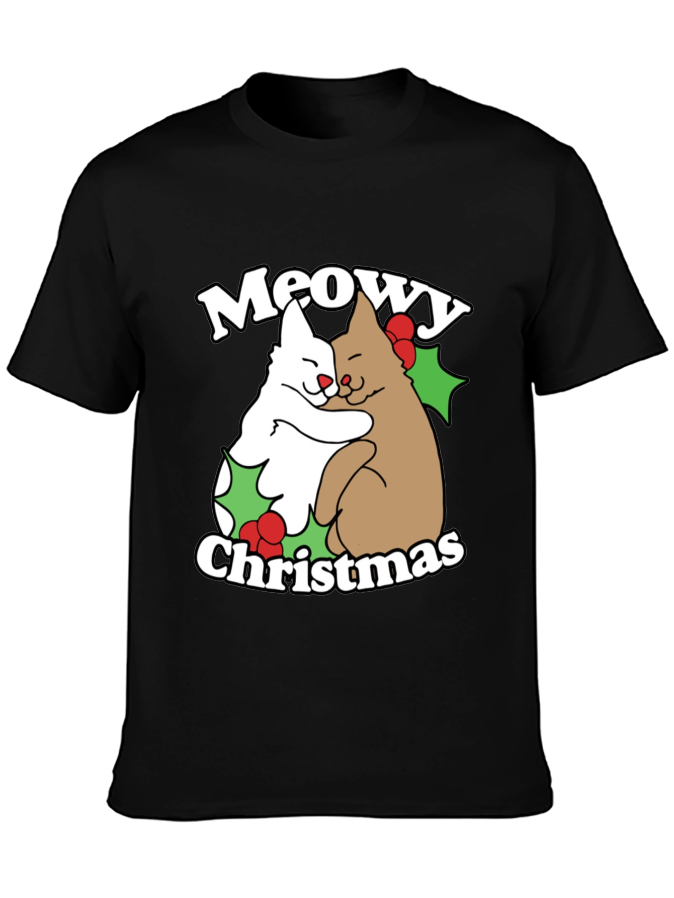Meowy Christmas Cat Hug T-Shirt