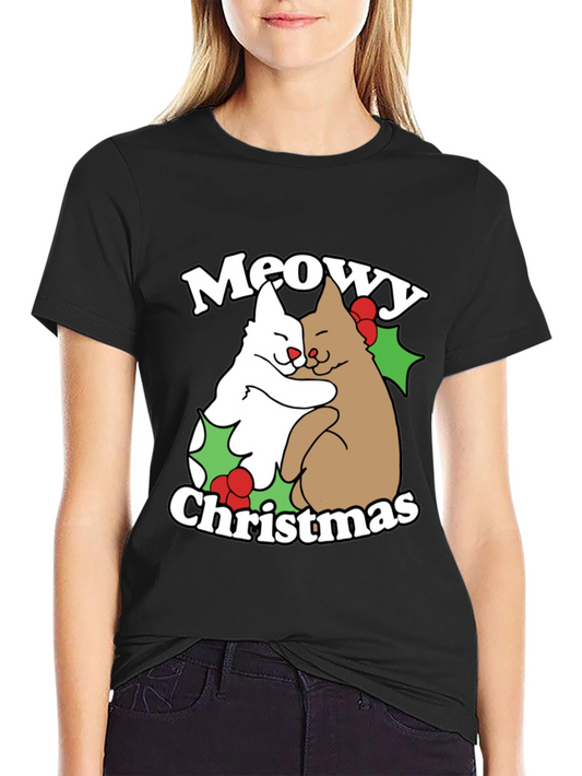 Meowy Christmas Cat Hug T-Shirt
