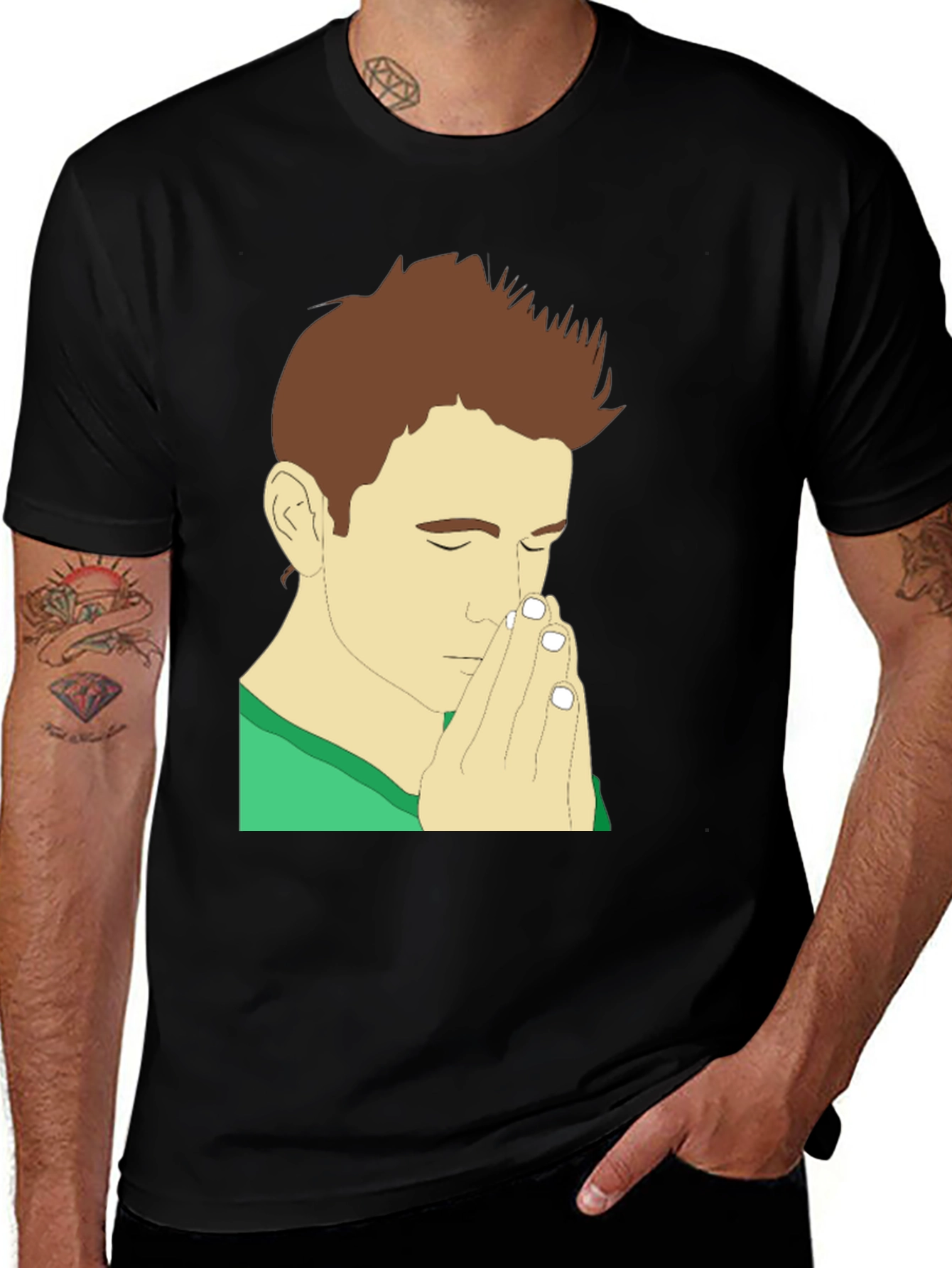 Praying Man Graphic Tee - Black Cotton T-Shirt