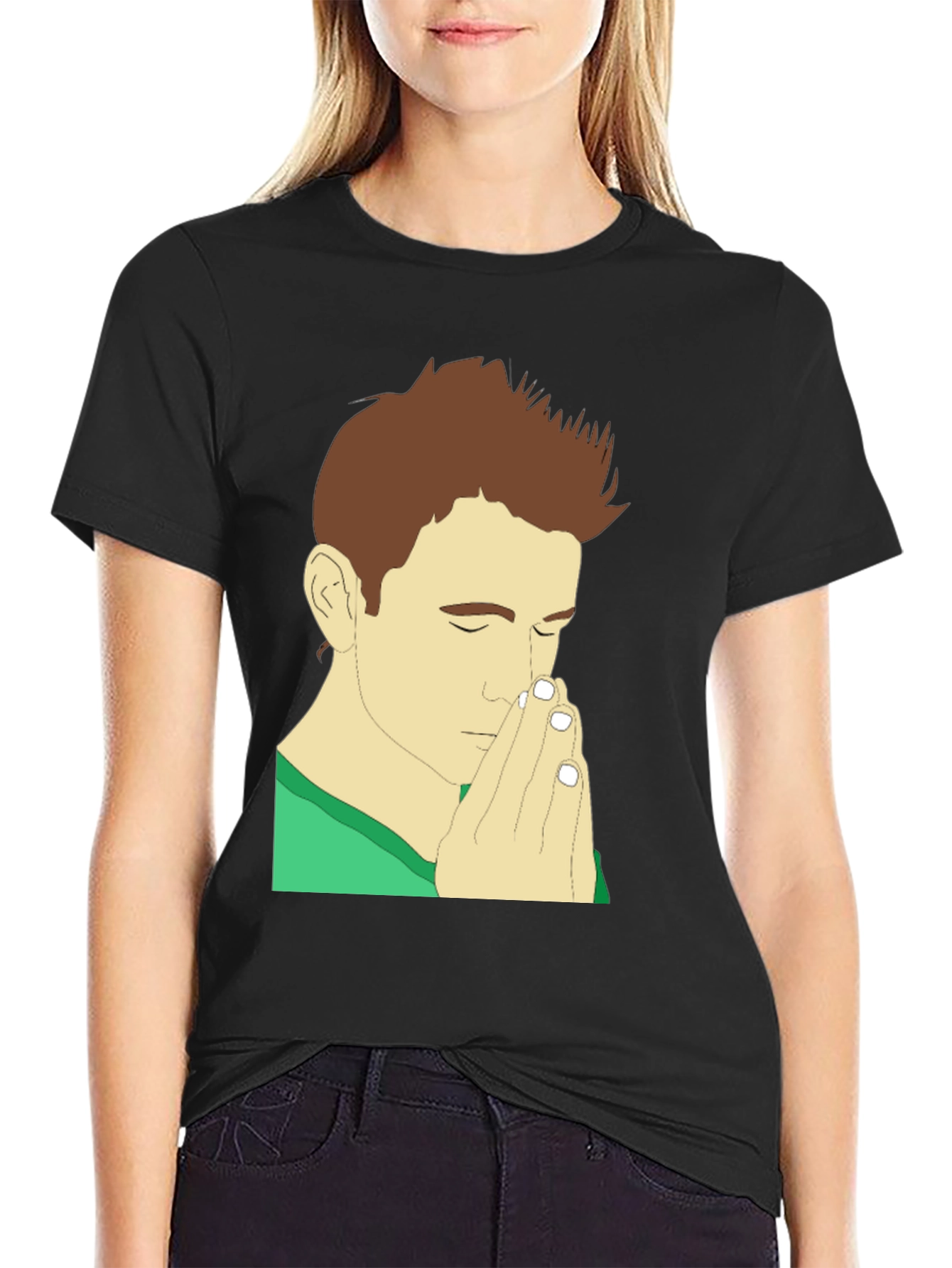 Praying Man Graphic Tee - Black Cotton T-Shirt