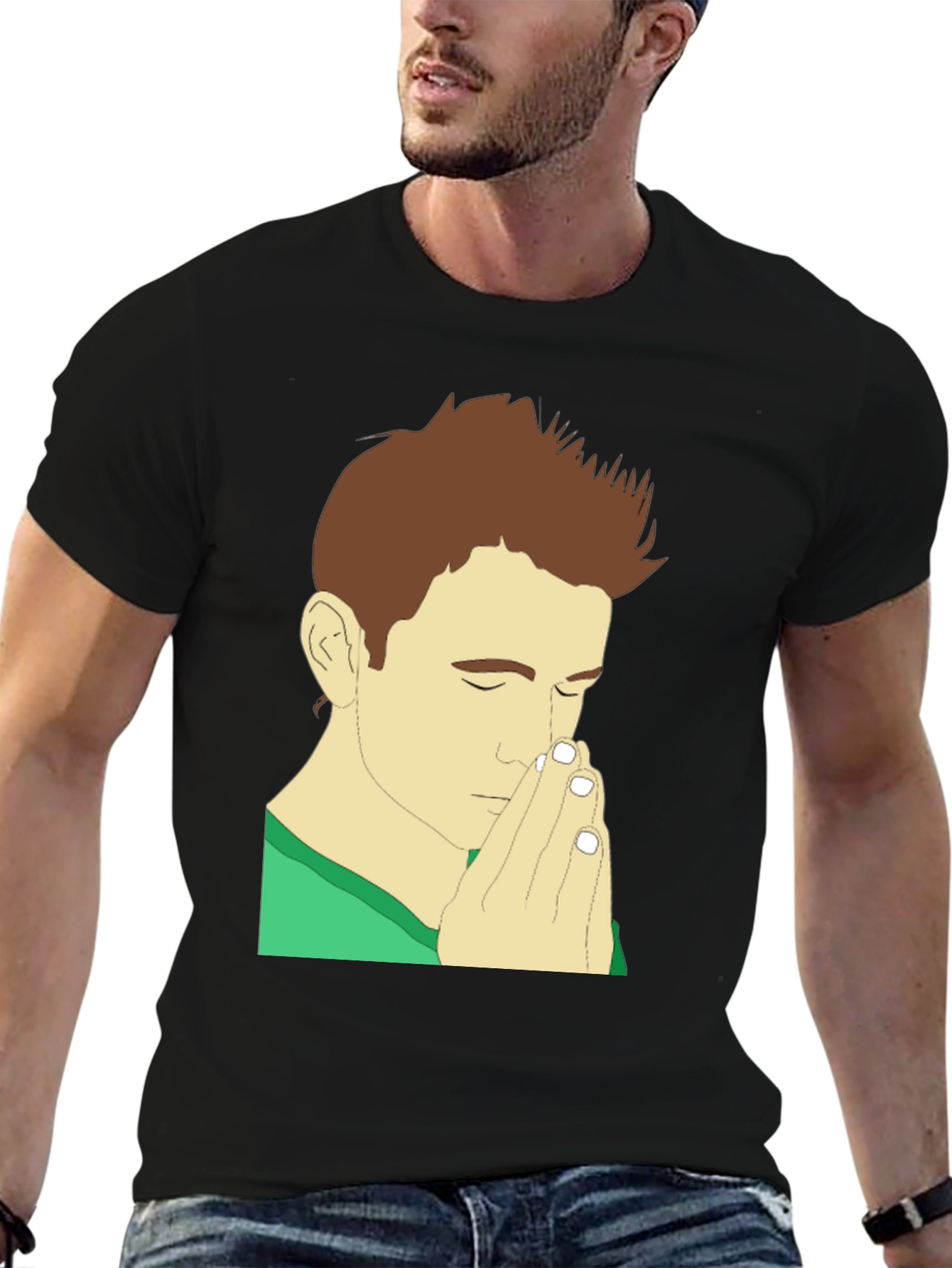 Praying Man Graphic Tee - Black Cotton T-Shirt