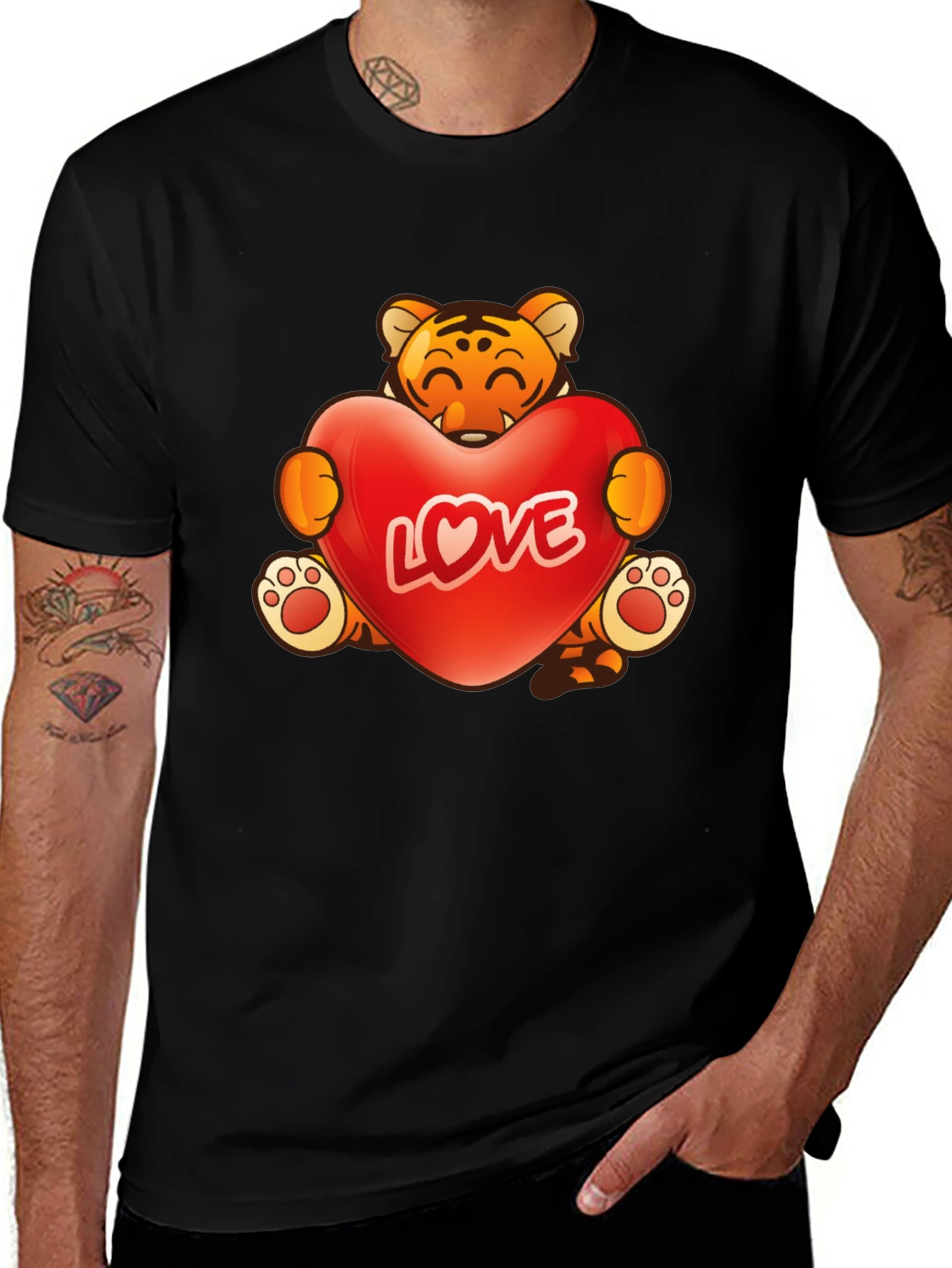 Cute Tiger Love Heart Graphic T-Shirt