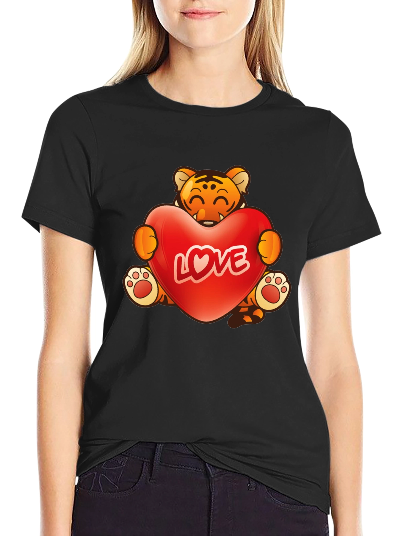 Cute Tiger Love Heart Graphic T-Shirt