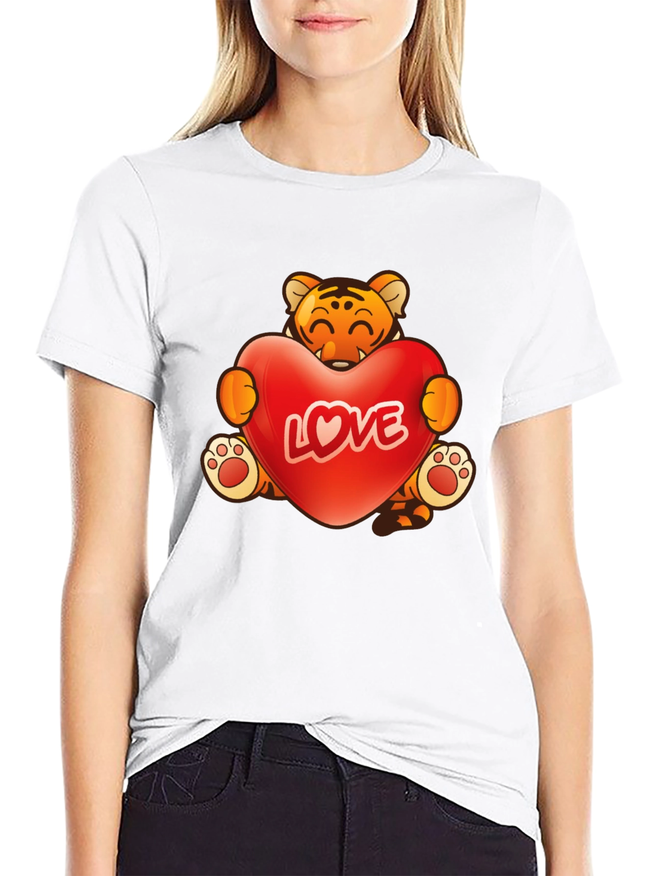 Cute Tiger Love Heart Graphic T-Shirt