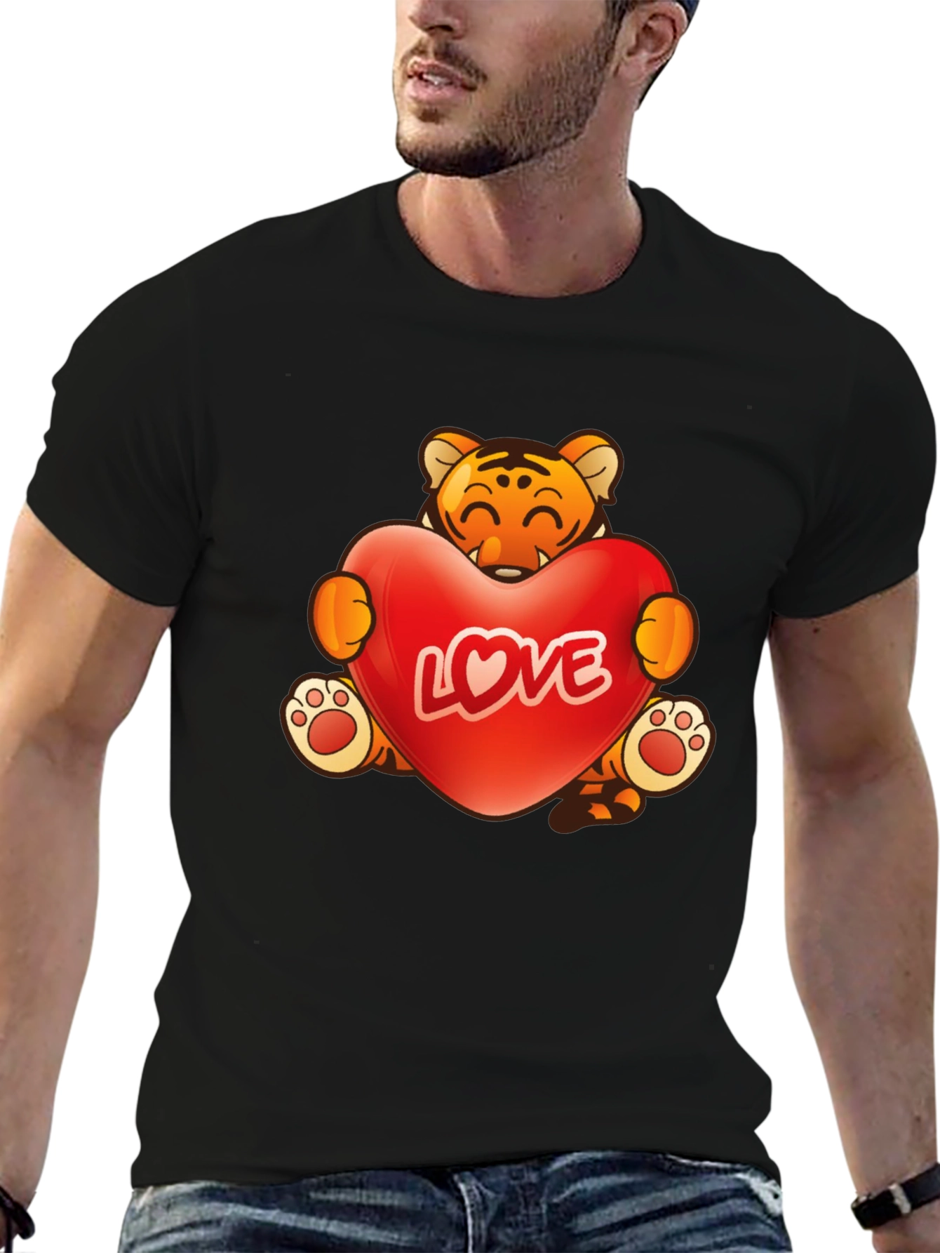Cute Tiger Love Heart Graphic T-Shirt