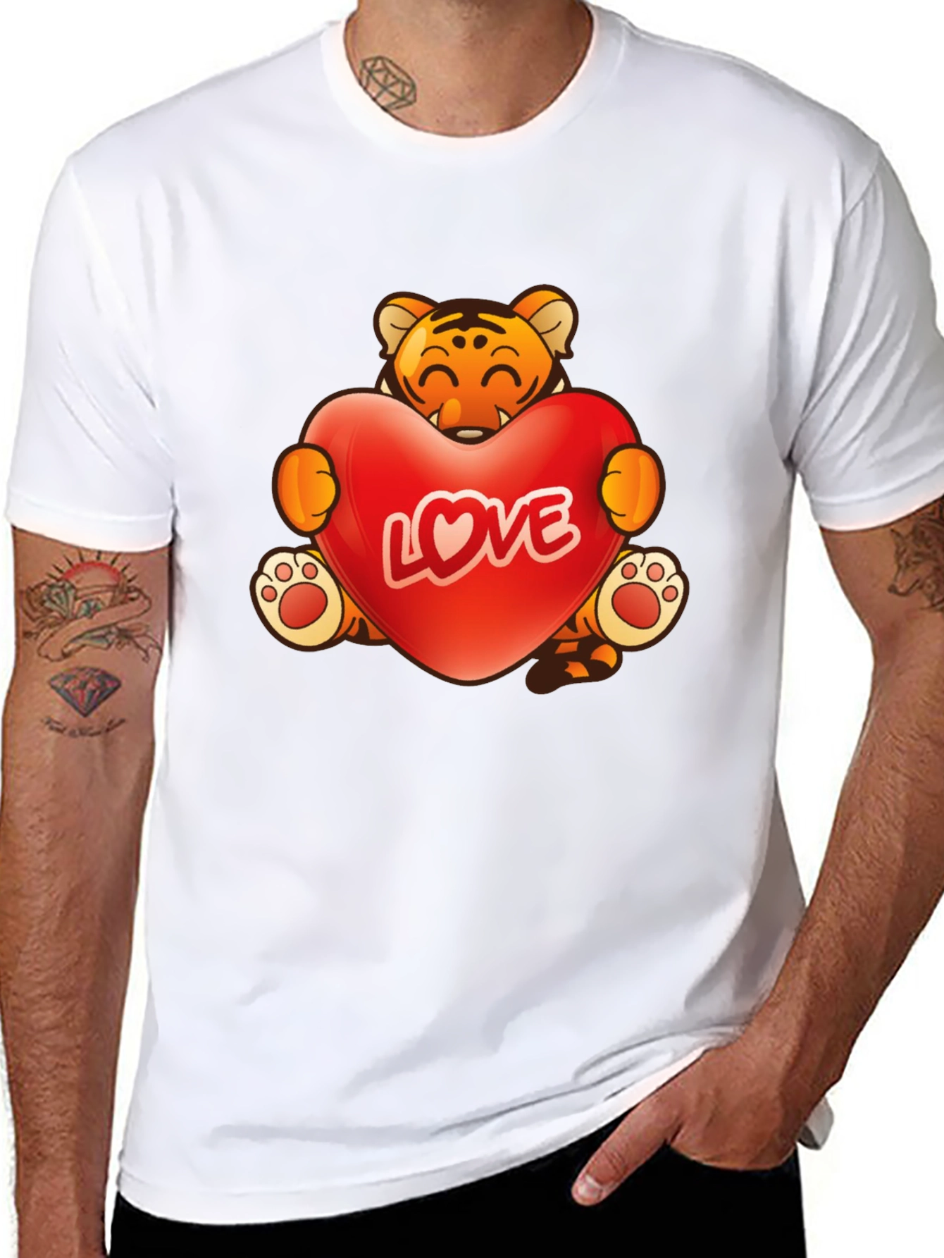 Cute Tiger Love Heart Graphic T-Shirt