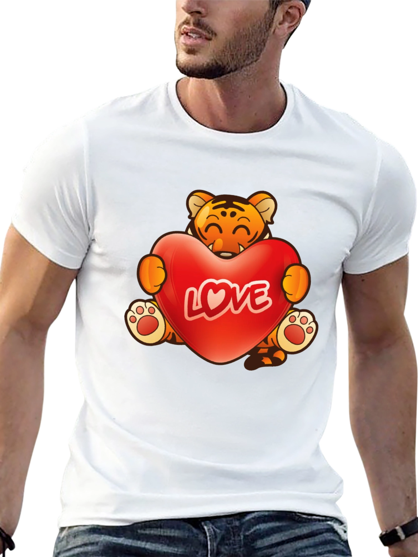 Cute Tiger Love Heart Graphic T-Shirt
