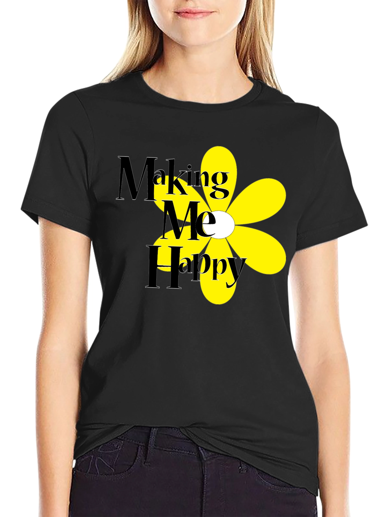 Making Me Happy T-Shirt - Black Floral Tee