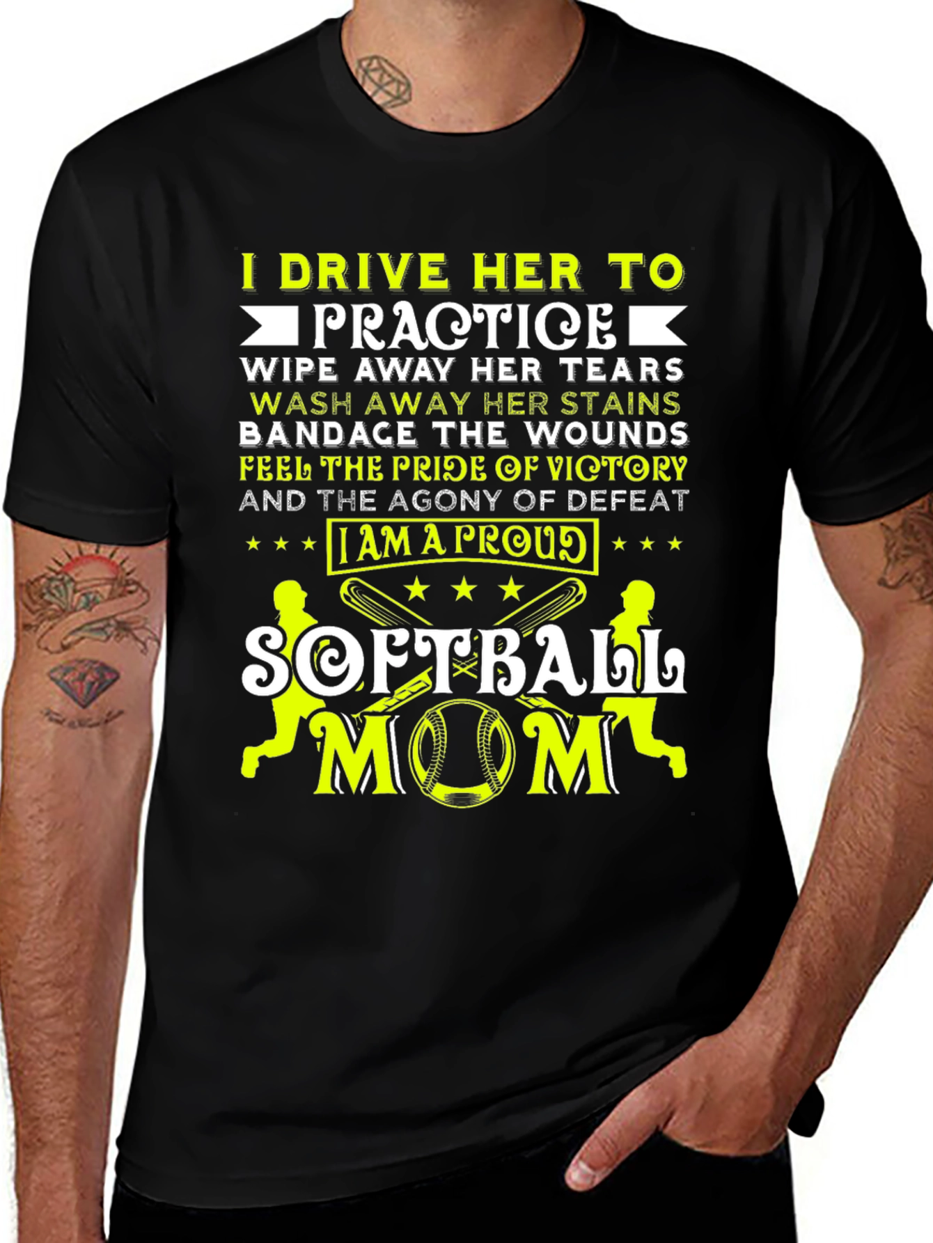 Proud Softball Mom Graphic Tee - Black