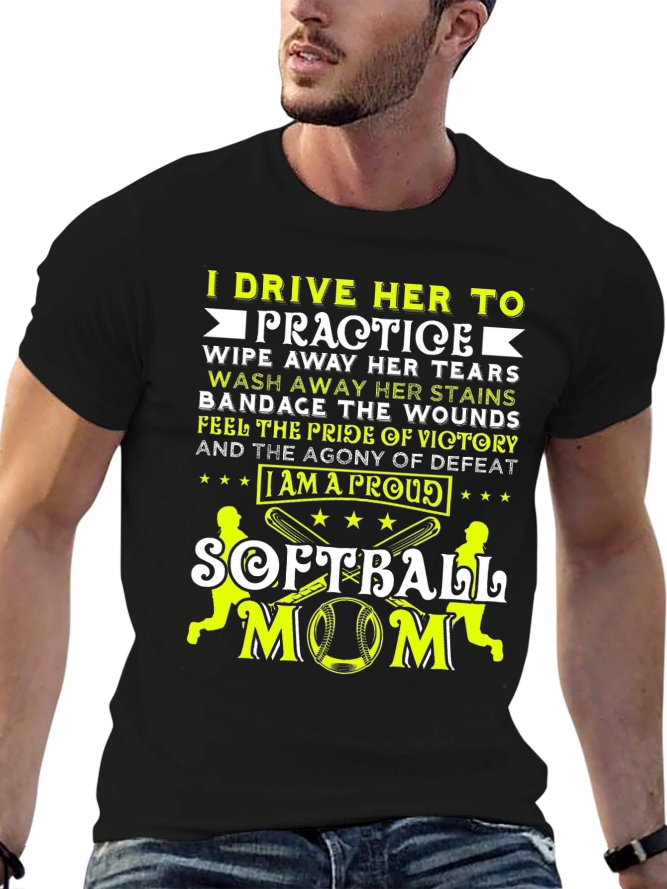 Proud Softball Mom Graphic Tee - Black