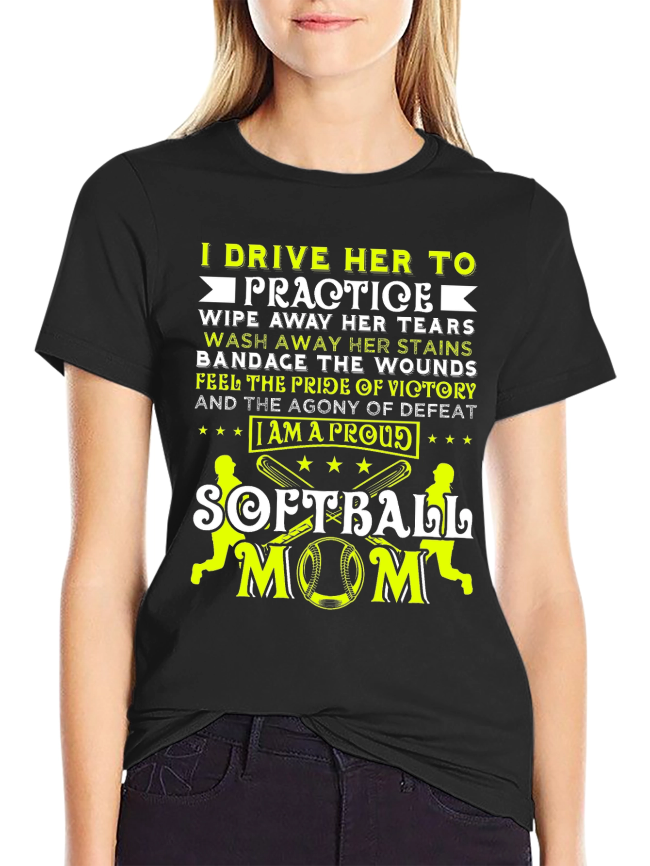 Proud Softball Mom Graphic Tee - Black