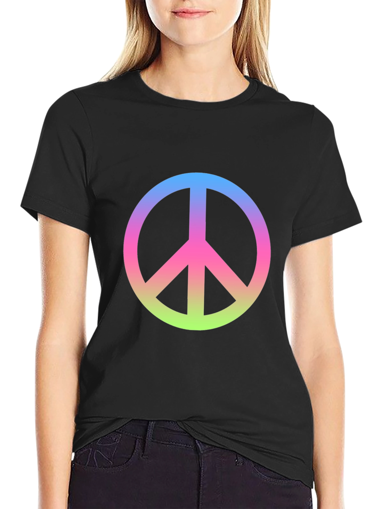 Peace Sign Gradient Tee - Black Cotton Blend