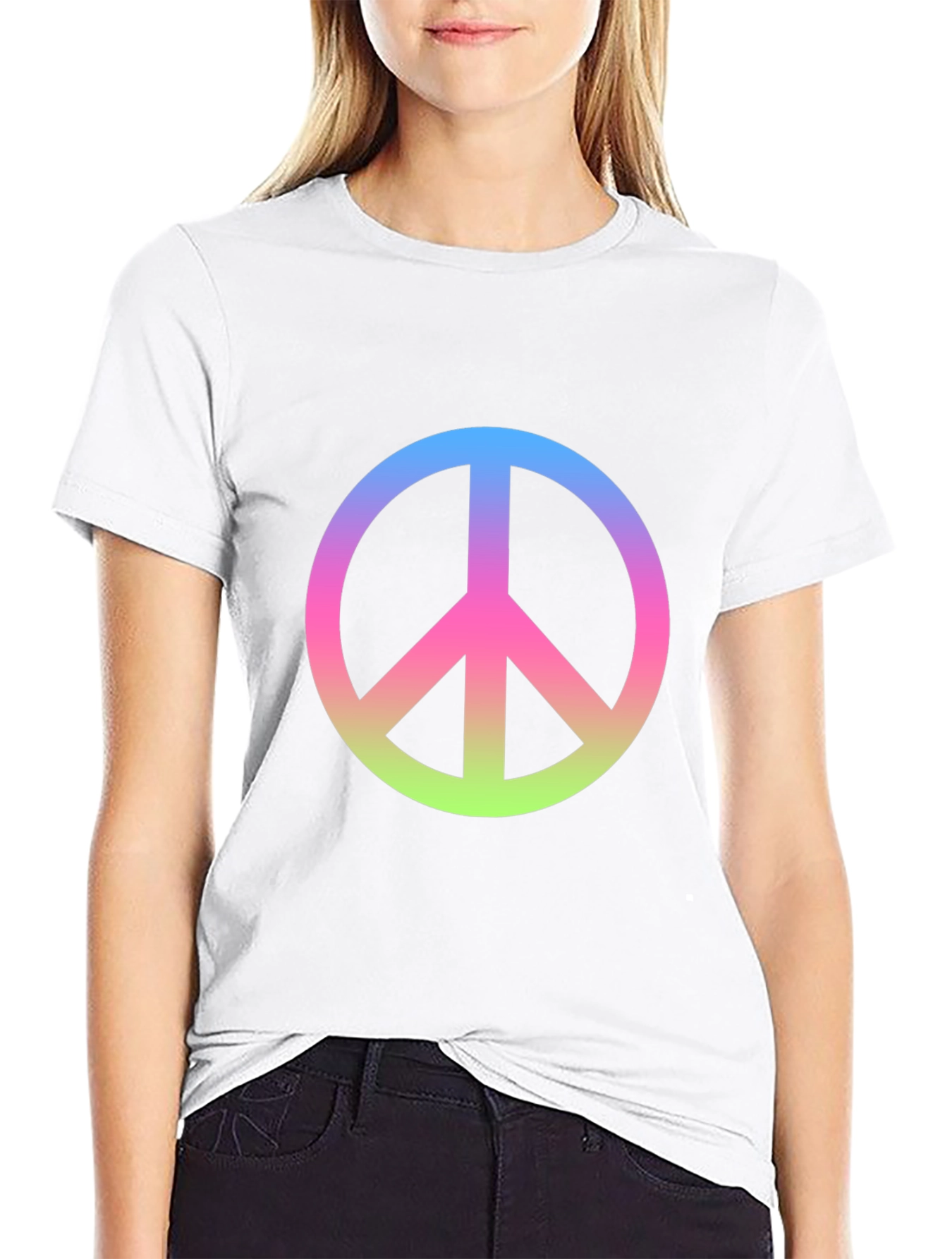 Peace Sign Gradient Tee - Black Cotton Blend