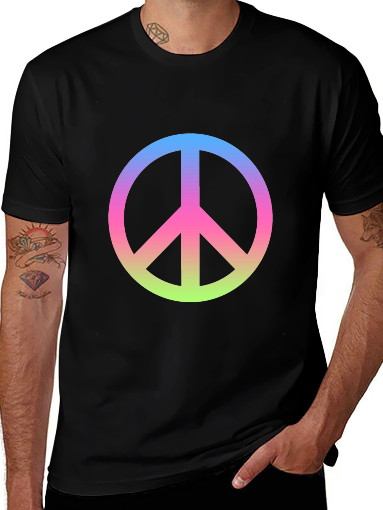 Peace Sign Gradient Tee - Black Cotton Blend