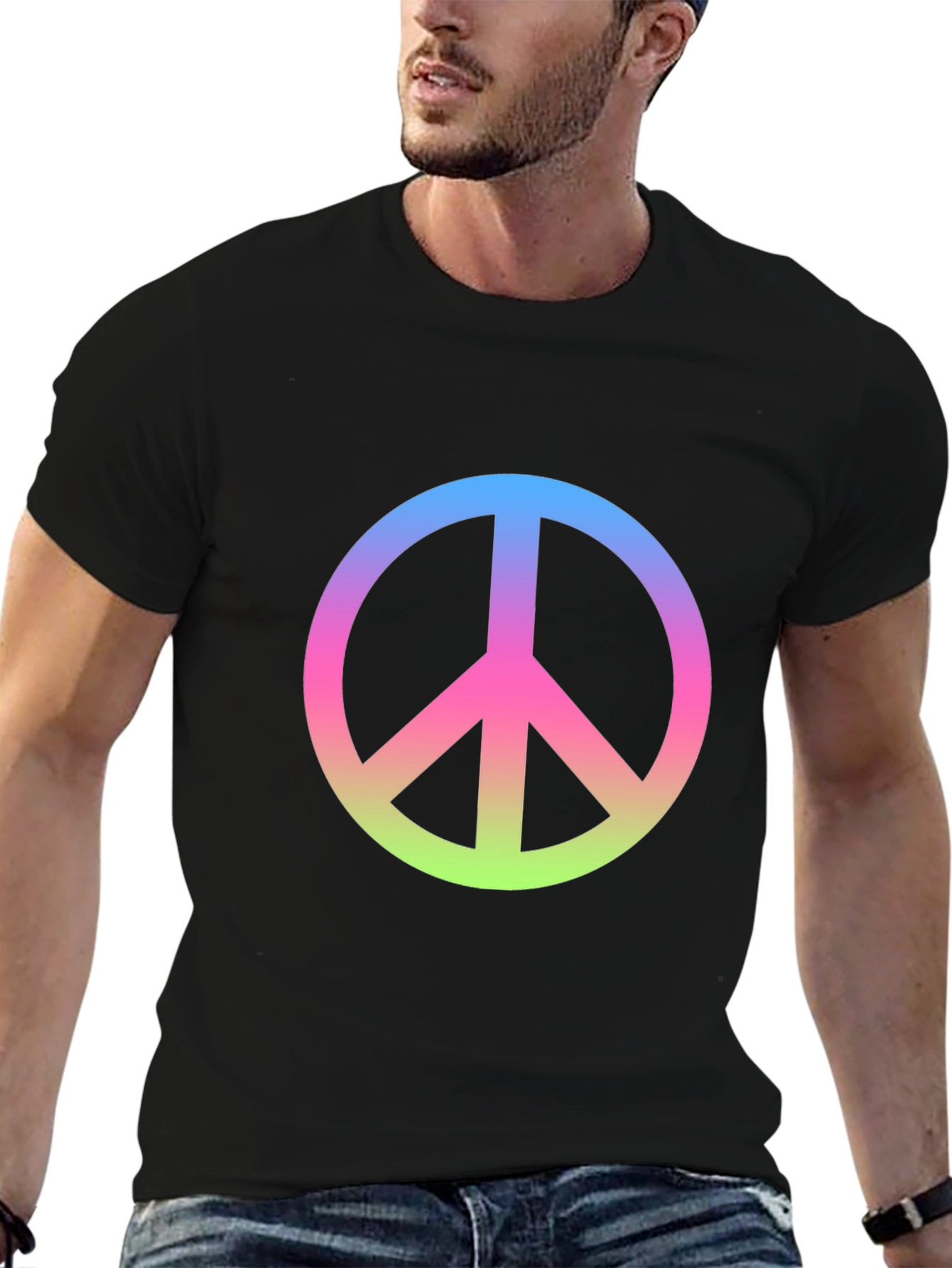 Peace Sign Gradient Tee - Black Cotton Blend