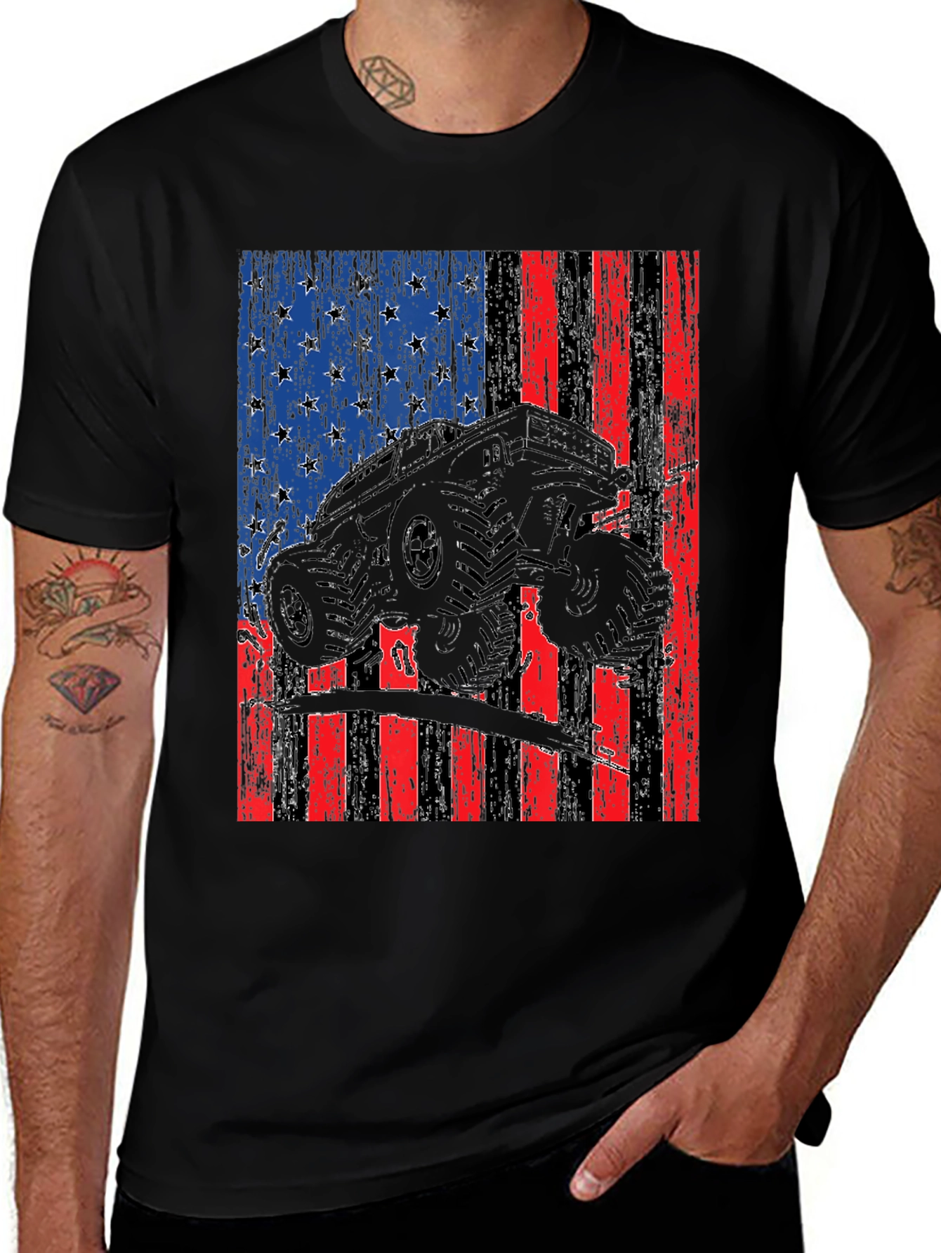 American Flag Monster Truck Graphic T-Shirt