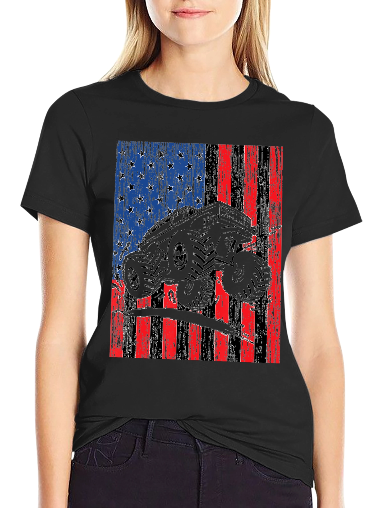 American Flag Monster Truck Graphic T-Shirt