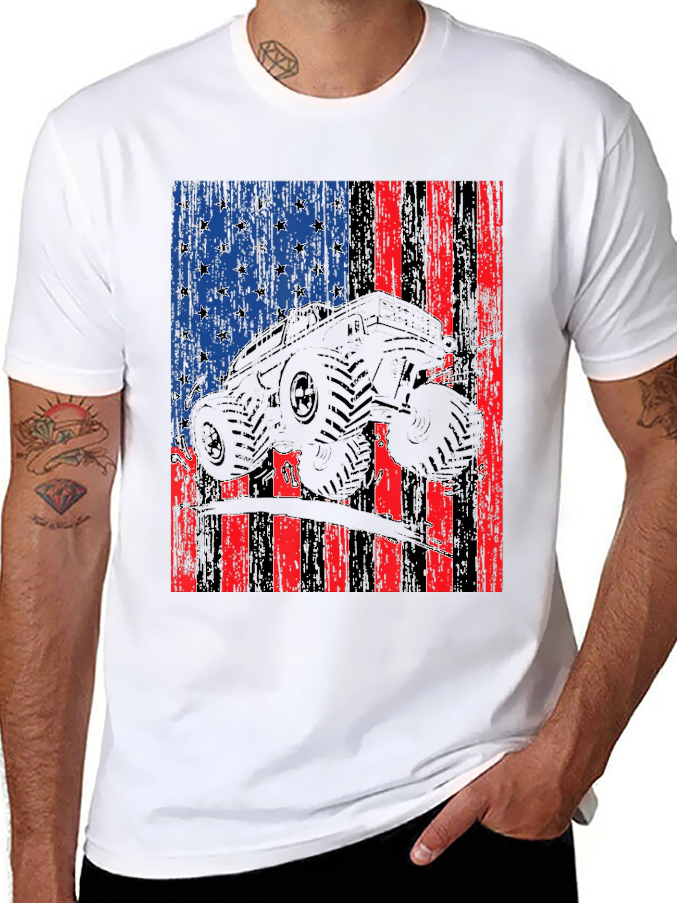 American Flag Monster Truck Graphic T-Shirt