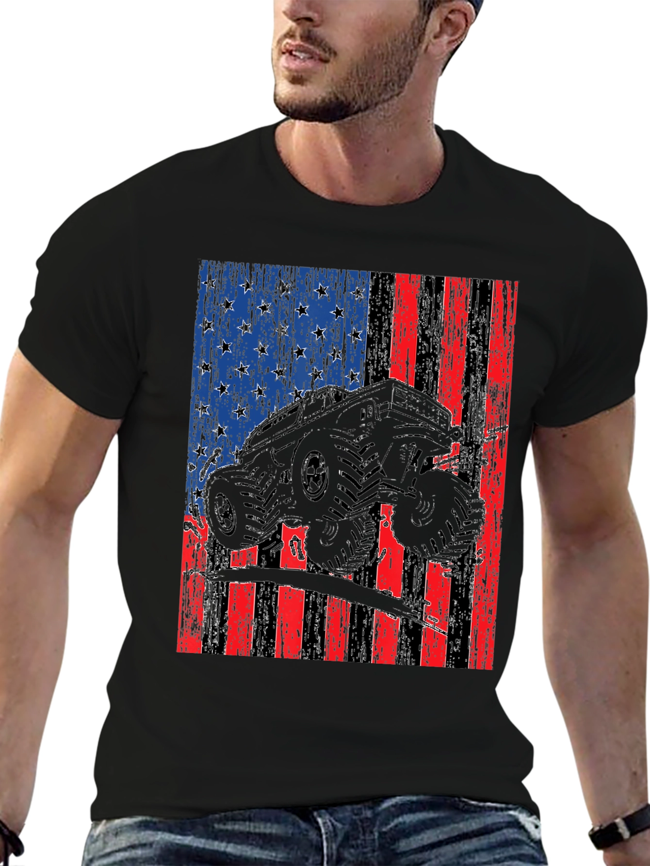 American Flag Monster Truck Graphic T-Shirt