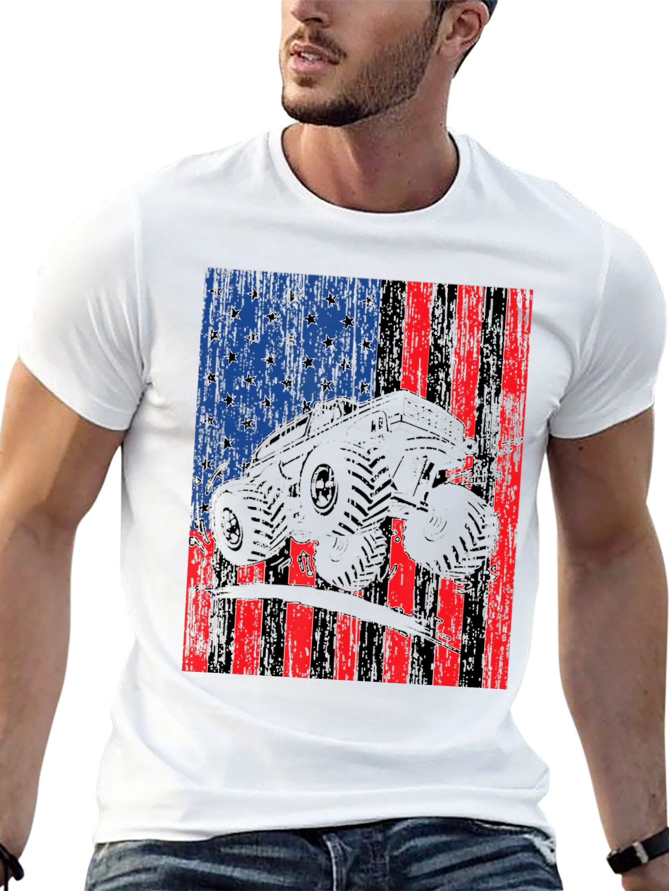 American Flag Monster Truck Graphic T-Shirt