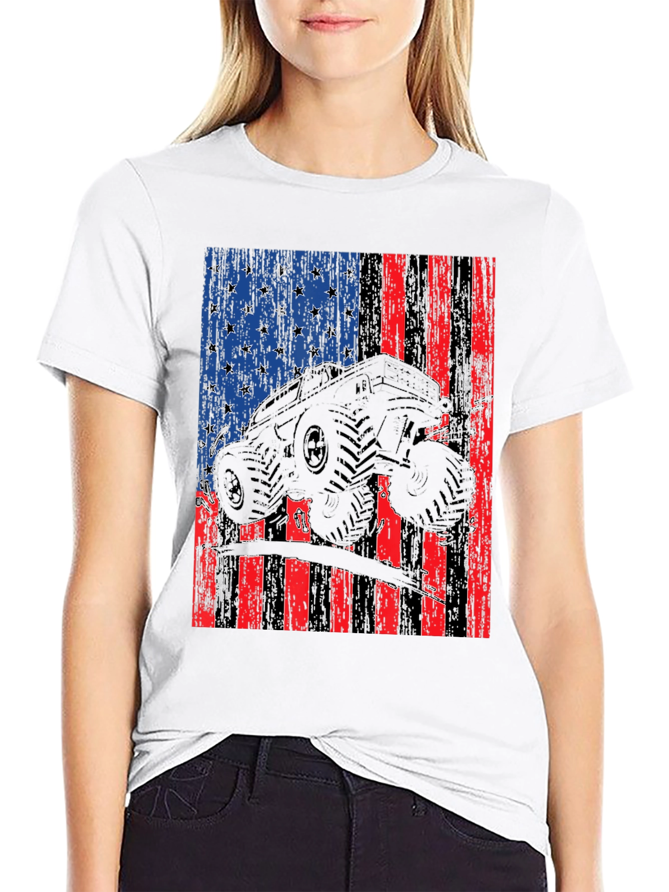 American Flag Monster Truck Graphic T-Shirt