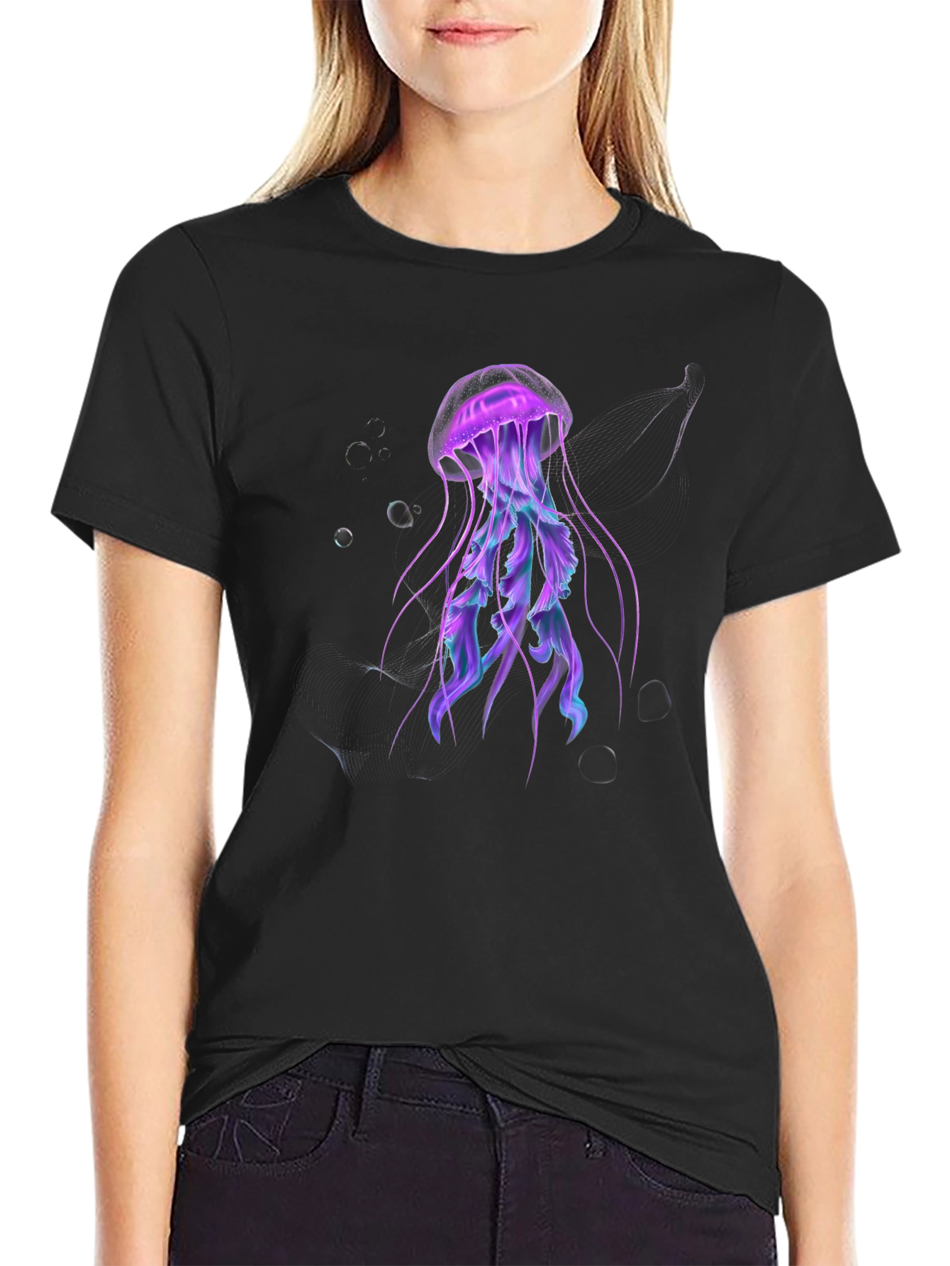 Jellyfish Graphic Black Tee - Unique Design