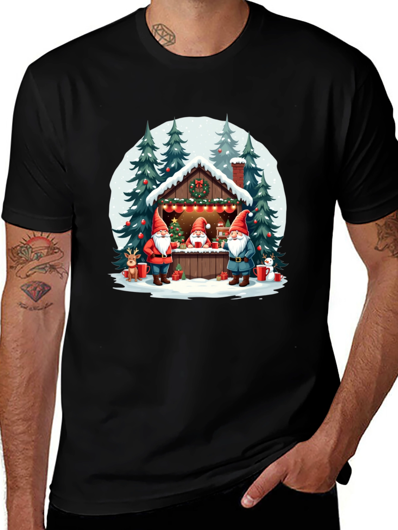 Christmas Gnome Cabin Graphic Tee