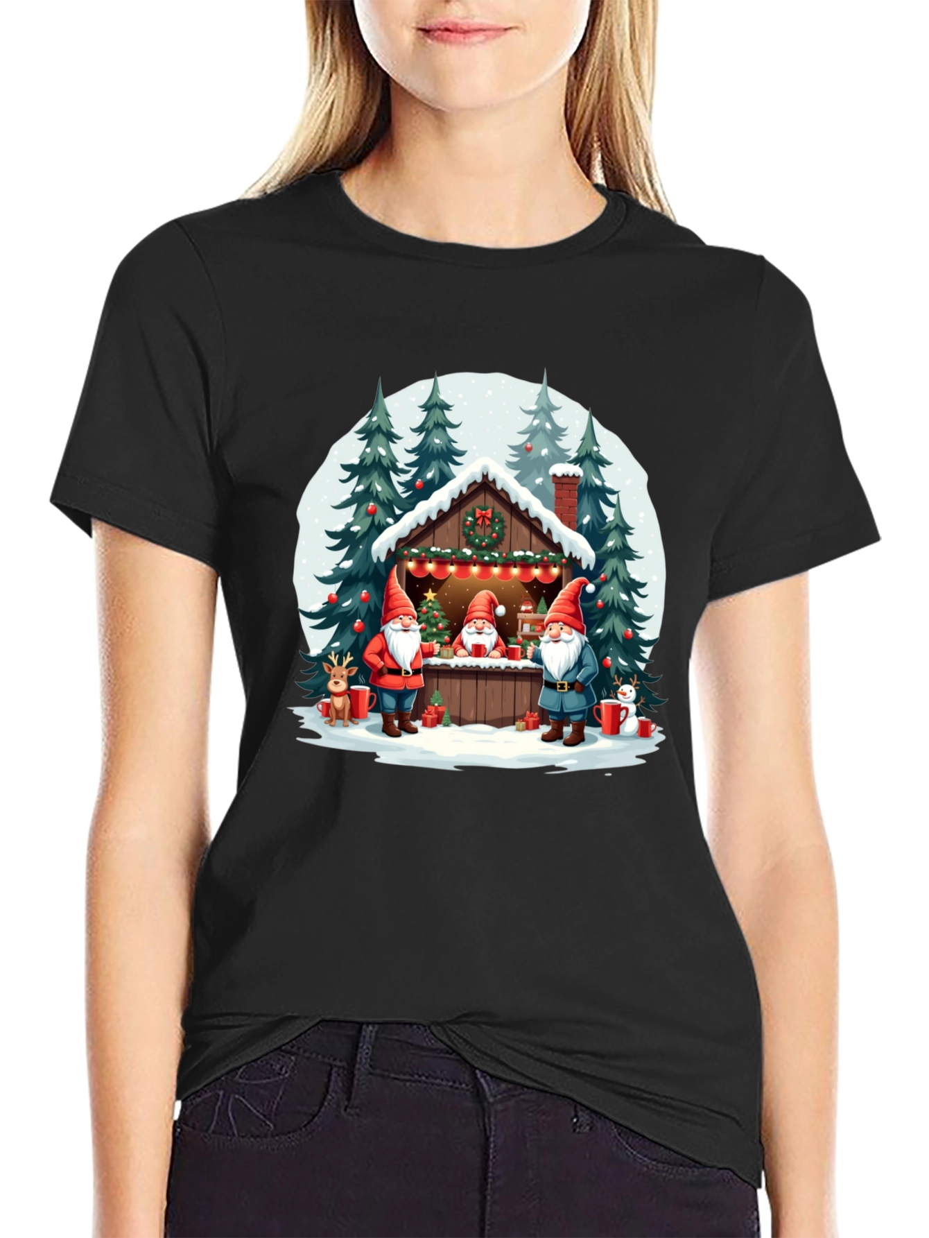 Christmas Gnome Cabin Graphic Tee