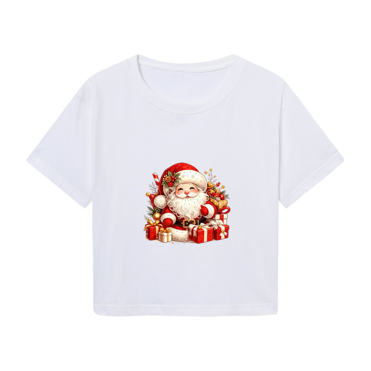 Vintage Santa Claus With Gifts Festive Christmas Crop Top