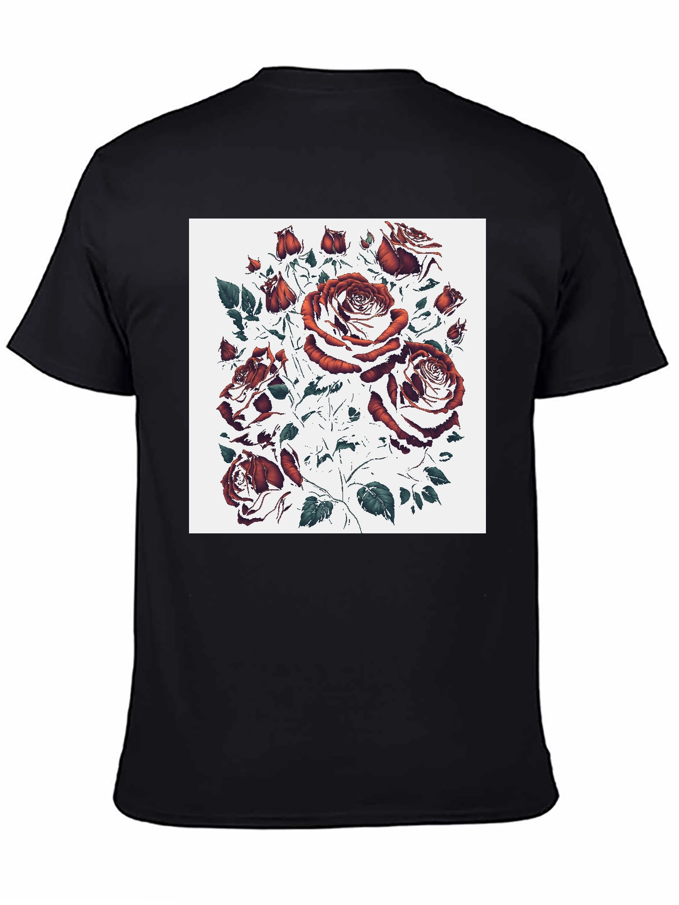 Rose Print Black T-Shirt - Unique Floral Design