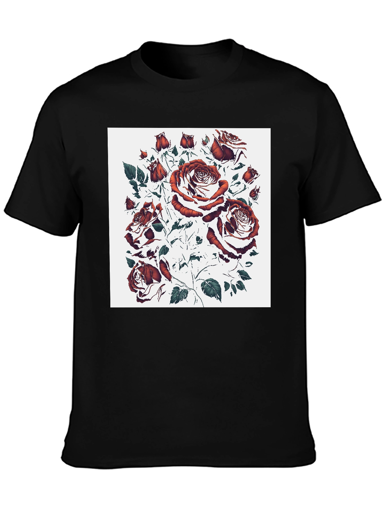 Rose Print Black T-Shirt - Unique Floral Design