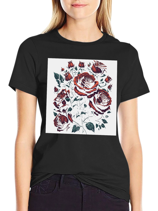 Rose Print Black T-Shirt - Unique Floral Design
