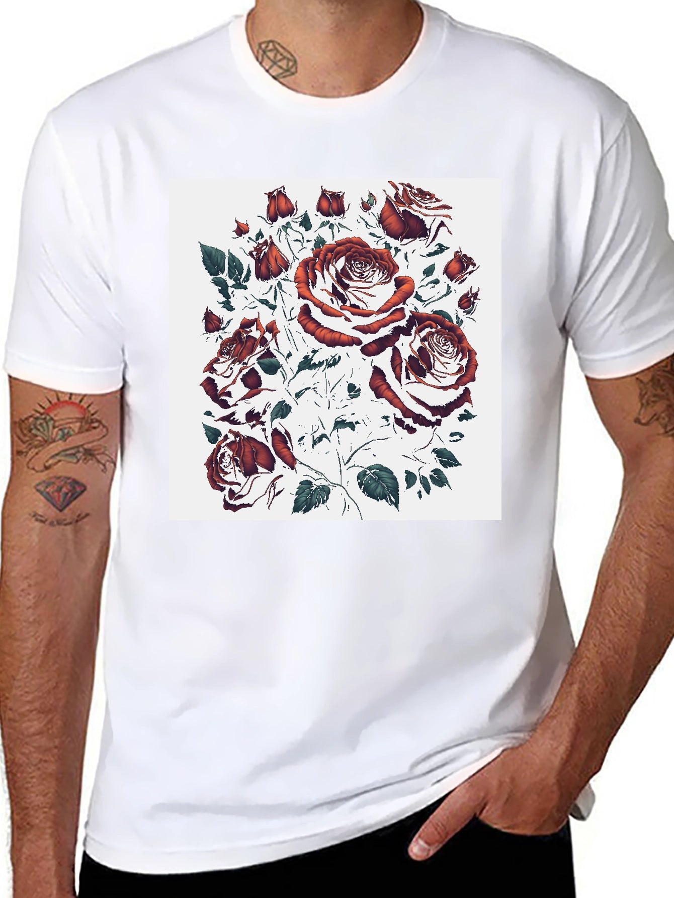 Rose Print Black T-Shirt - Unique Floral Design