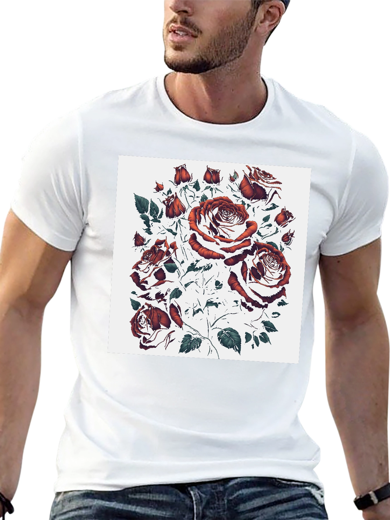 Rose Print Black T-Shirt - Unique Floral Design