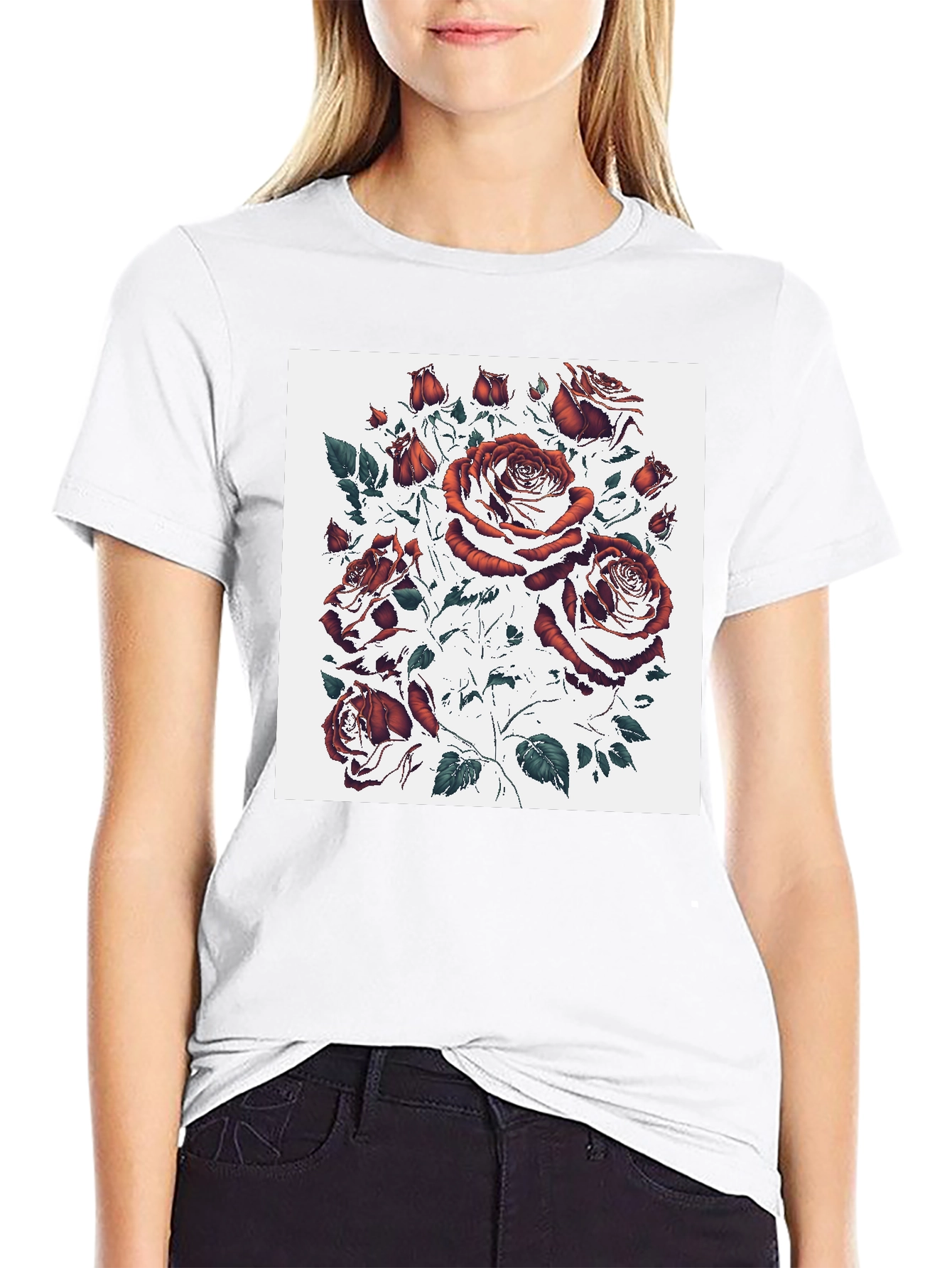 Rose Print Black T-Shirt - Unique Floral Design