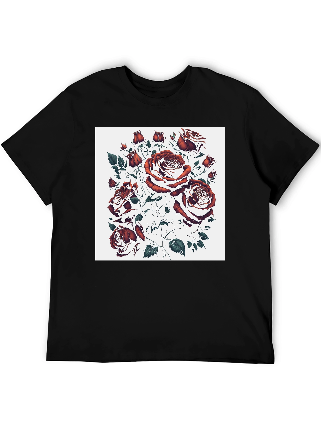 Rose Print Black T-Shirt - Unique Floral Design