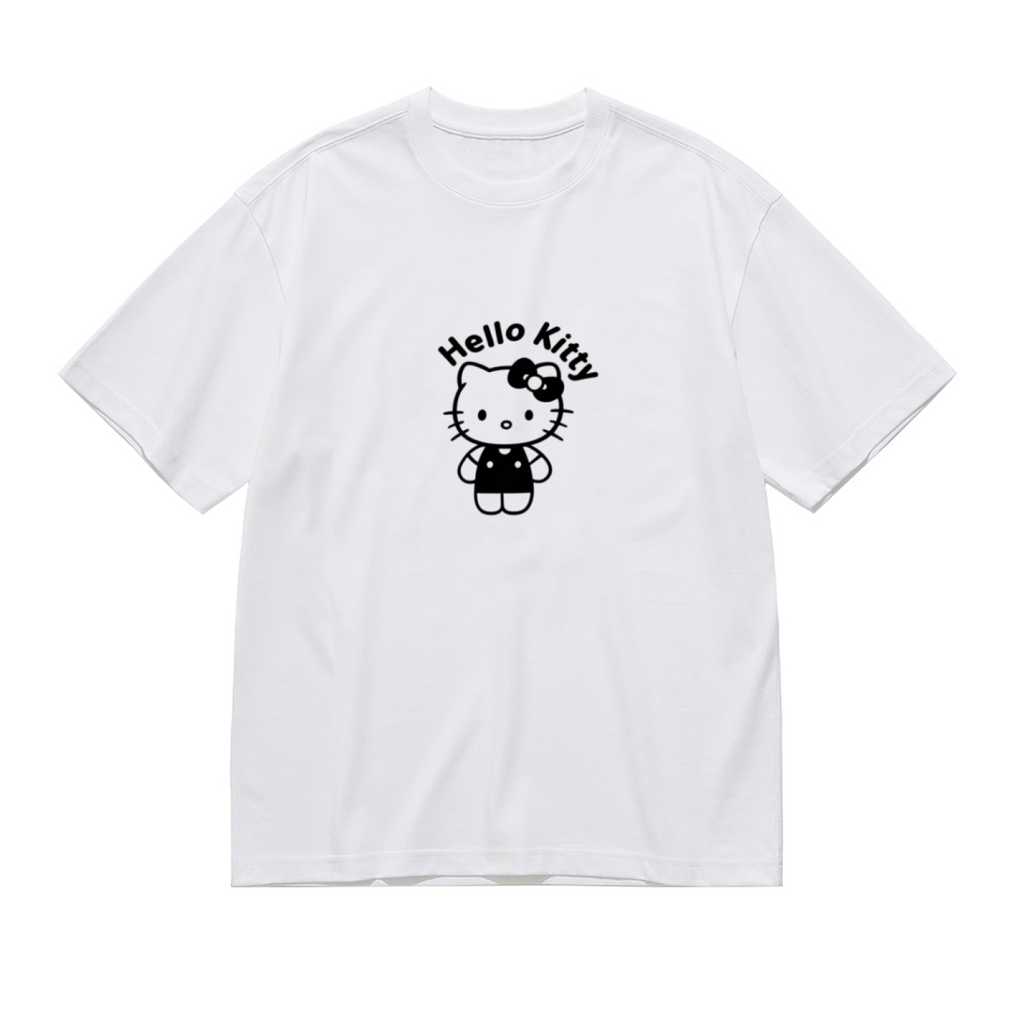 Minimal Black?Outline Hello Kitty Logo Plus Size Women White Short Sleeve Tee