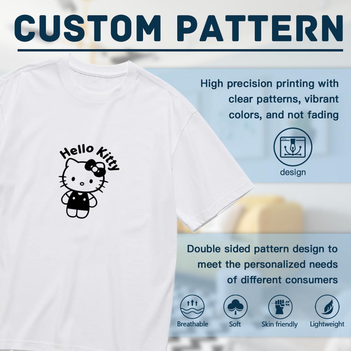 Minimal Black?Outline Hello Kitty Logo Plus Size Women White Short Sleeve Tee