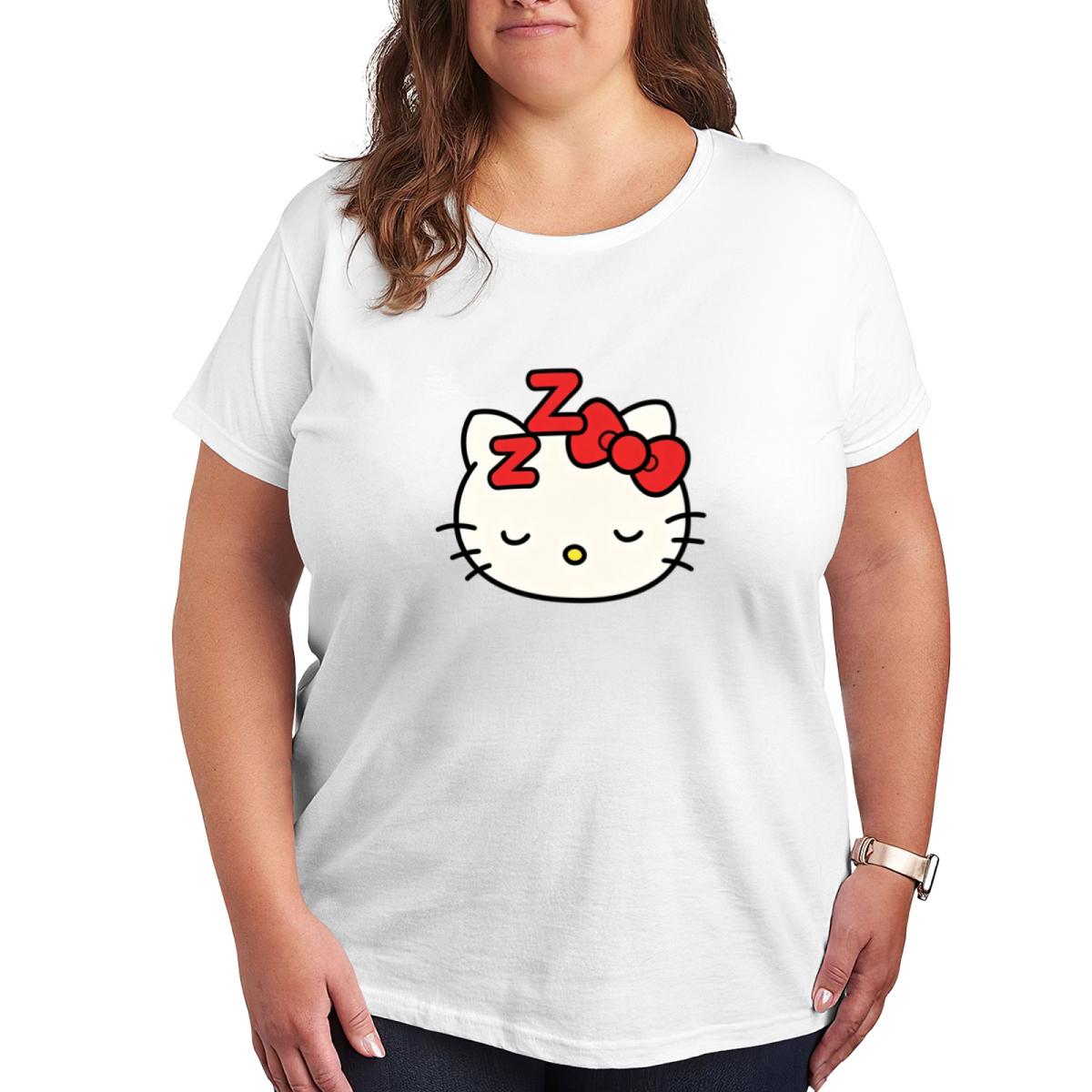 Sleepy Napping Hello Kitty Adorable Daily Plus?Size Ladies T?Shirt