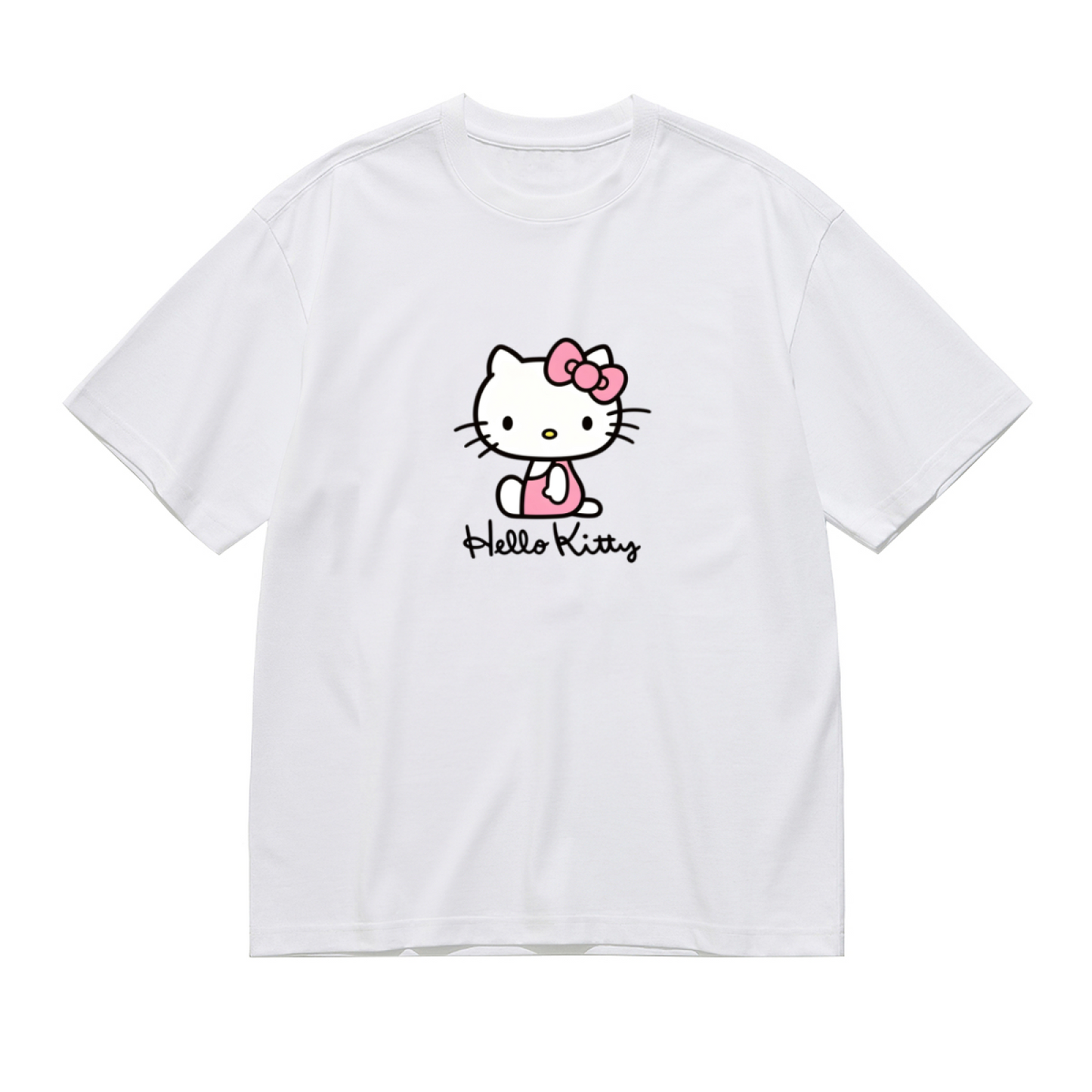 Minimal Sitting Hello Kitty Logo Plus?Size Women White Short Sleeve Tee