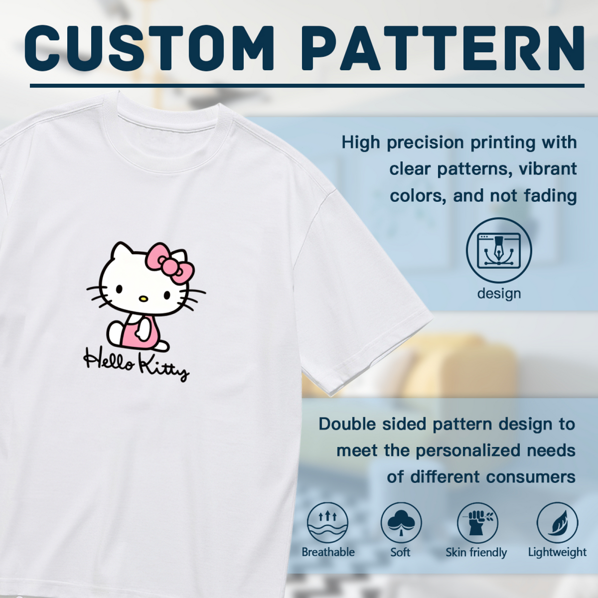 Minimal Sitting Hello Kitty Logo Plus?Size Women White Short Sleeve Tee