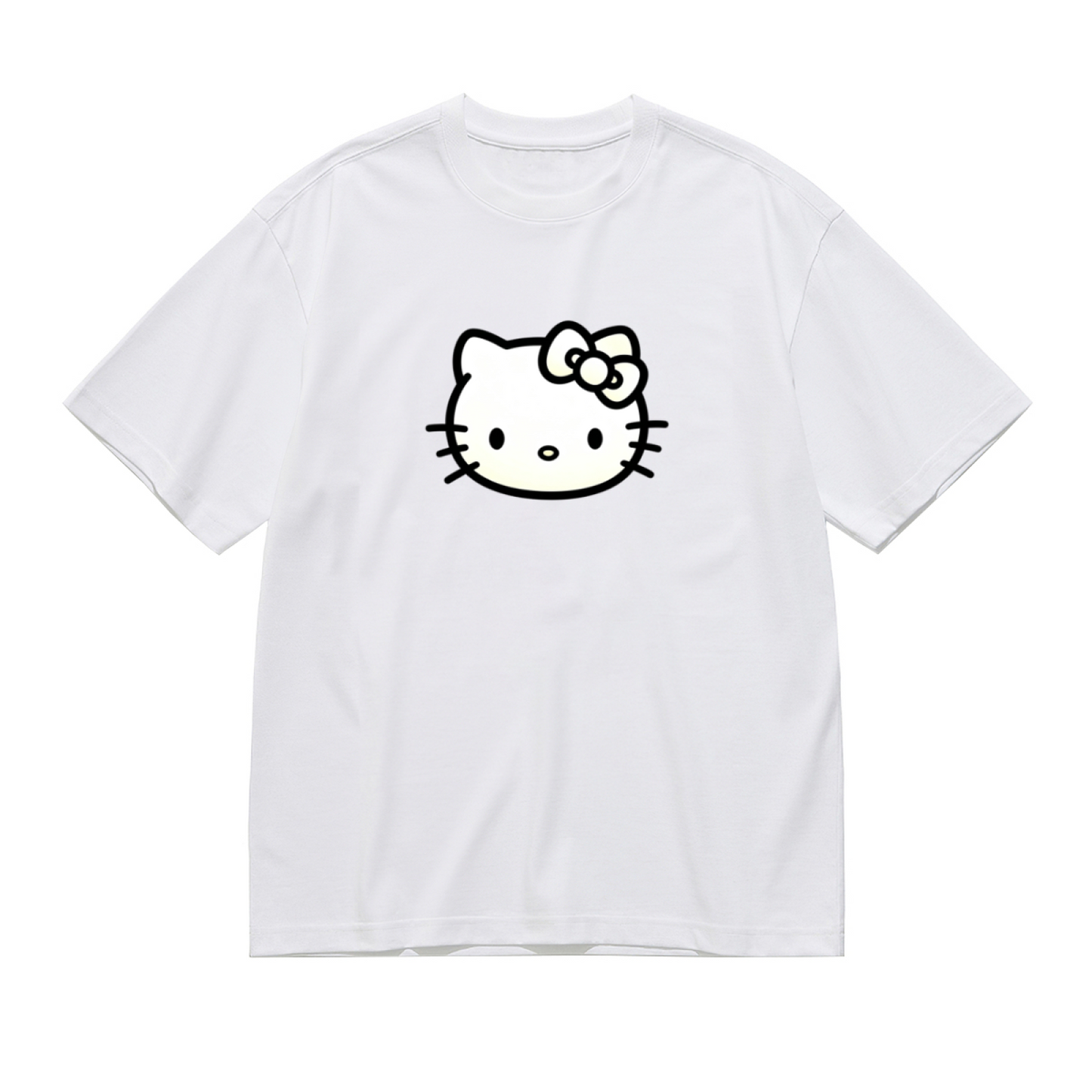 Minimal Outline Hello Kitty Face Plus?Size White T?Shirt