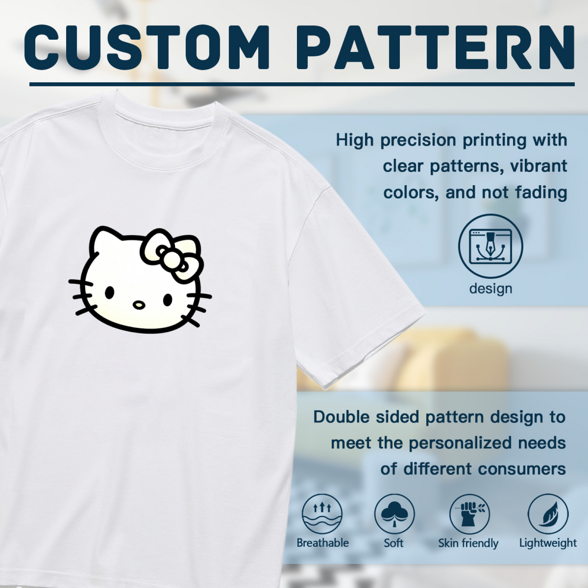 Minimal Outline Hello Kitty Face Plus?Size White T?Shirt