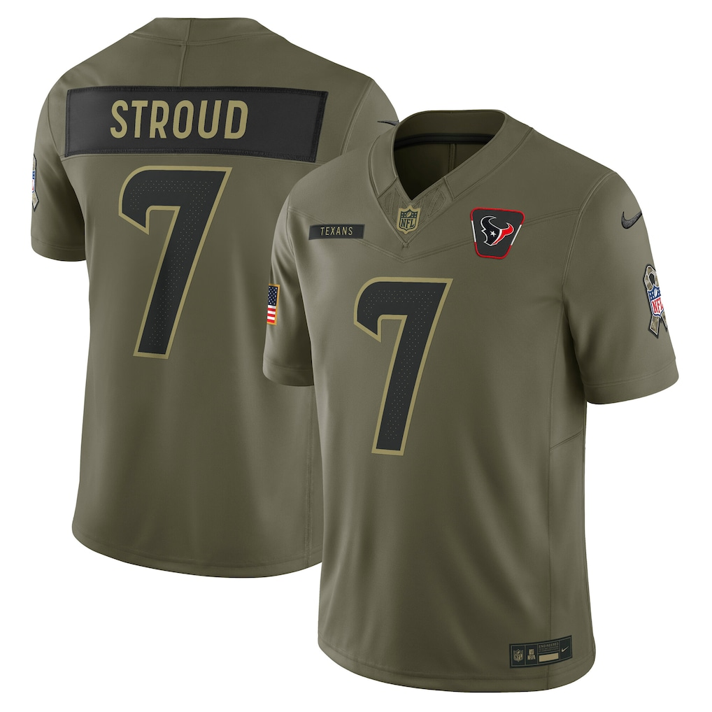 Men's Houston Texans C.J. Stroud Nike Olive 2025 Salute to Service Limited Jersey